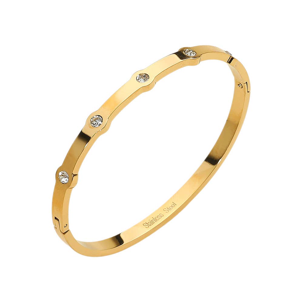 Stainless Steel Stone Paved Slim Hinged Bangle Bracelet