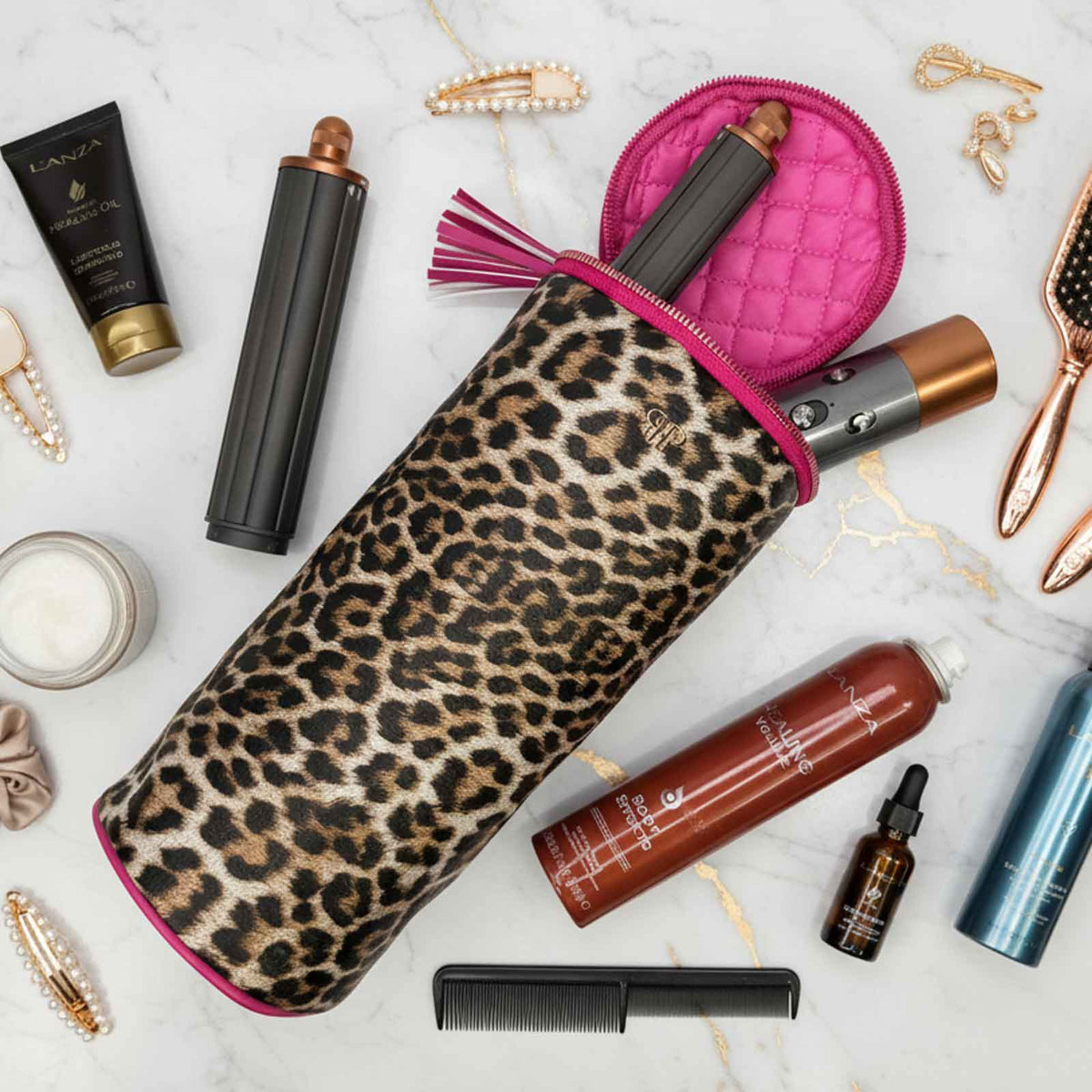 Fierce Leopard Hot Tools Holder pouch by PurseN with a bold leopard print design for storing styling tools.