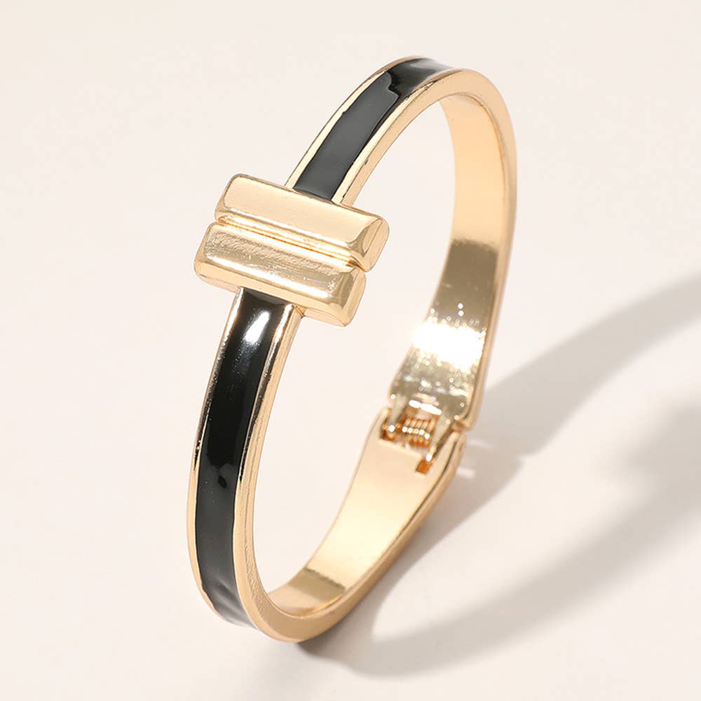 Metal Bar Tip Enamel Hinged Bangle Bracelet