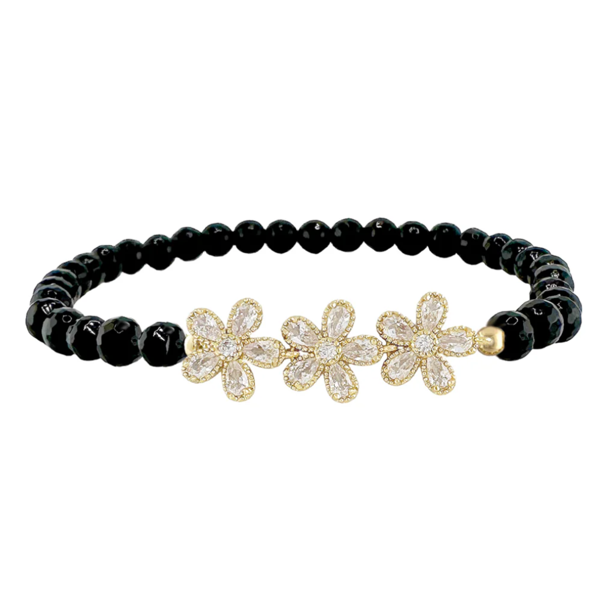 Black beaded flower anklet