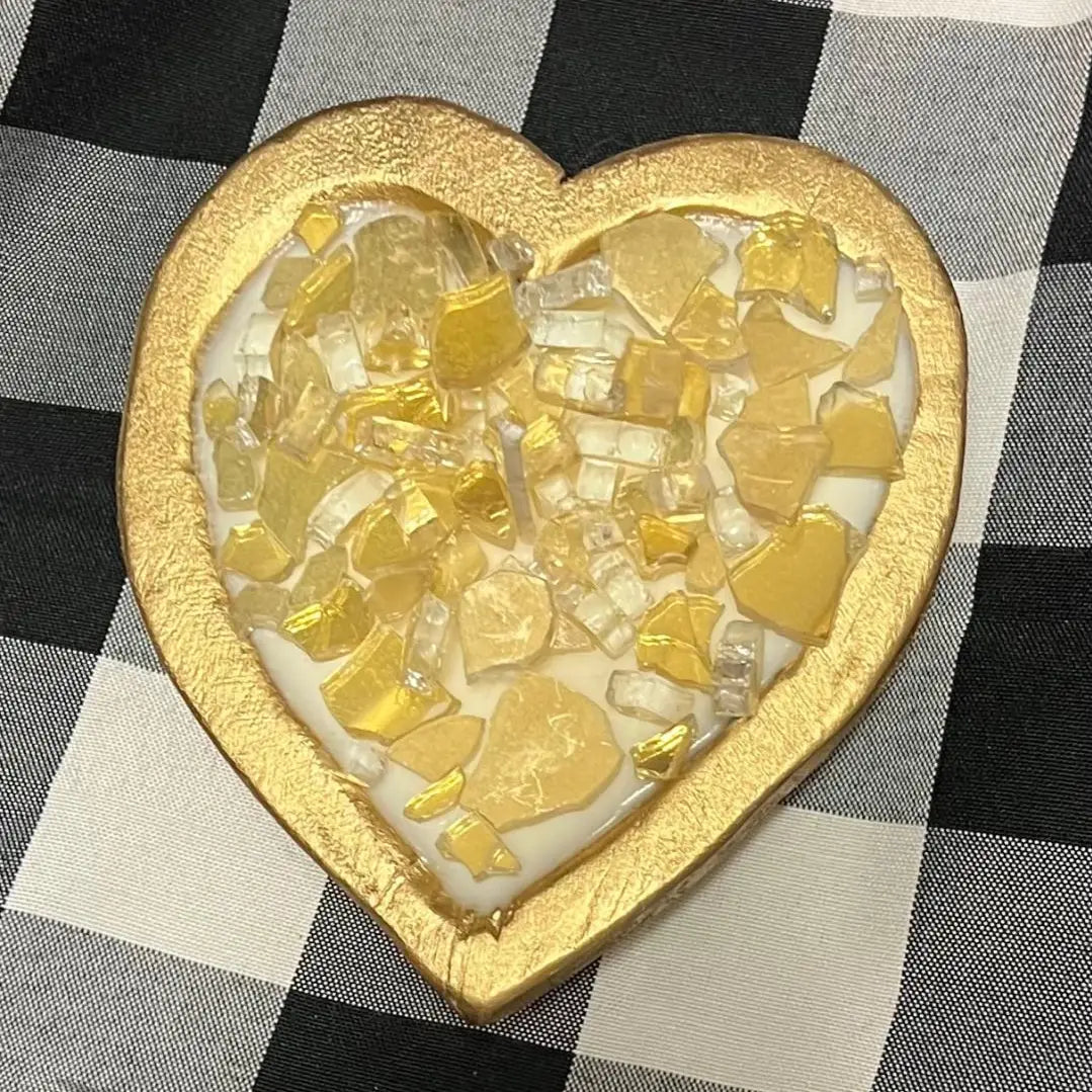 "Heart of Gold" Wood Dough Bowl Soy Candle