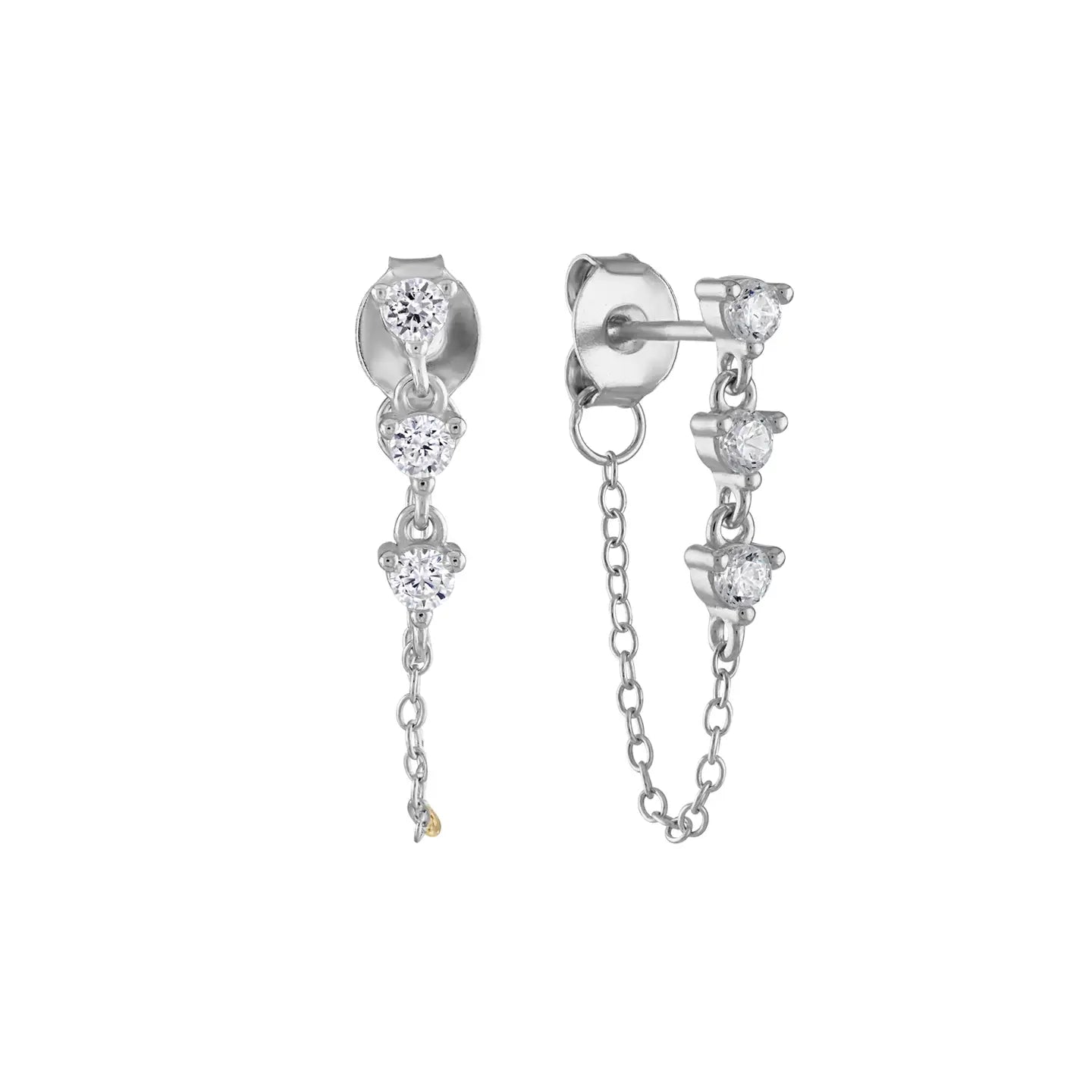 14k Vermeil Cz Dangle Chain Stud Earrings- Mini