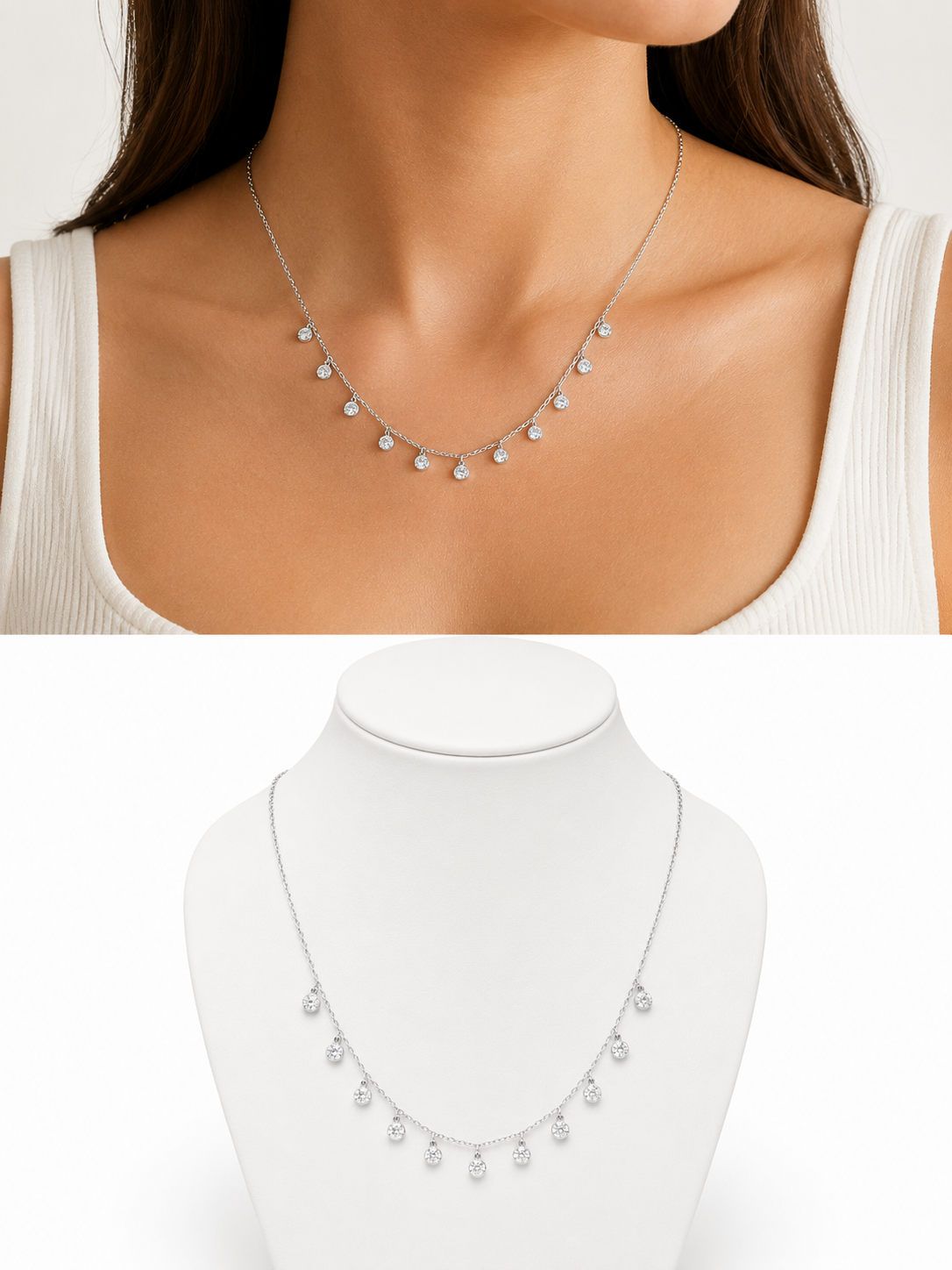 Dangling CZ Necklace- N1554SS