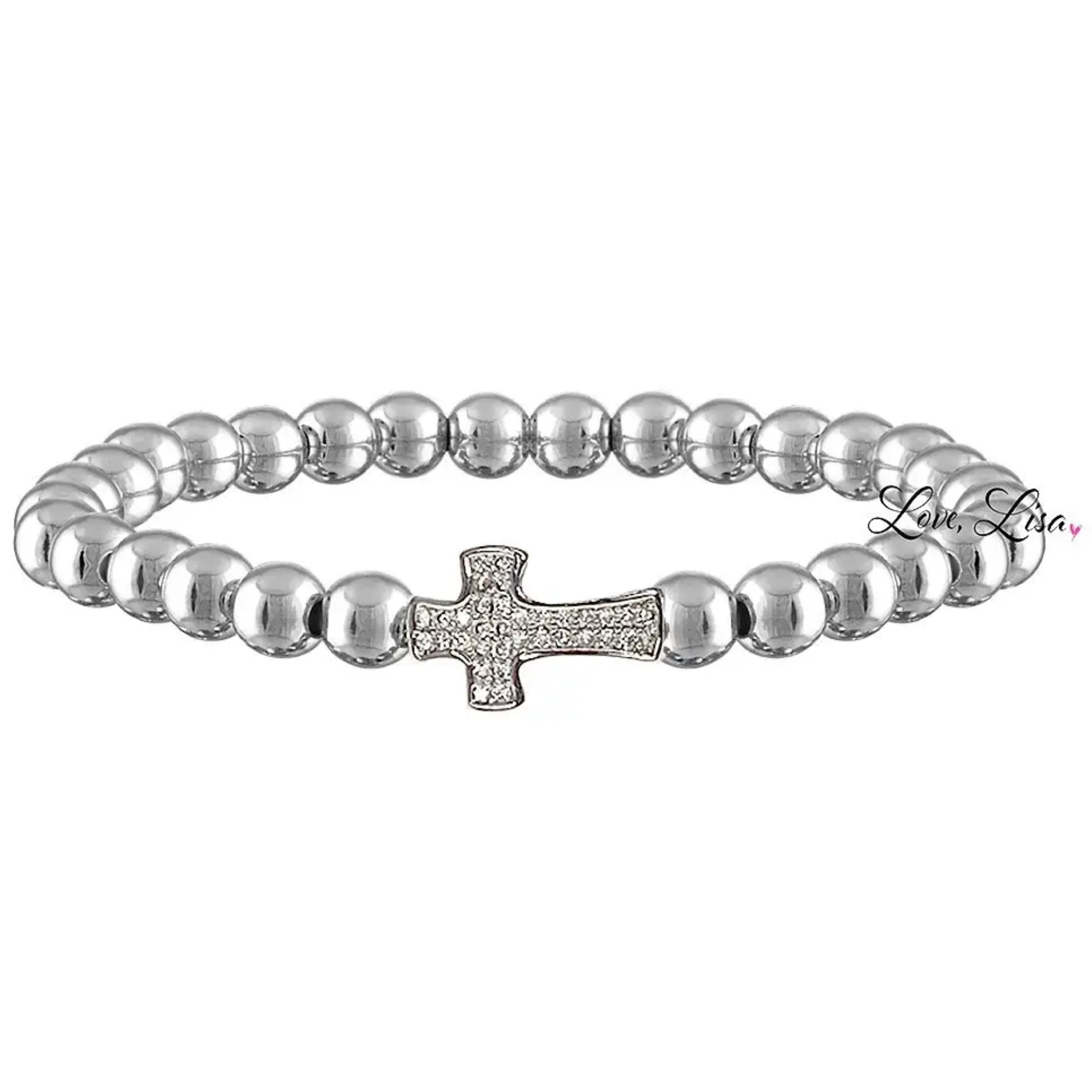 Christine Medium Beaded Cz Cross Bracelet