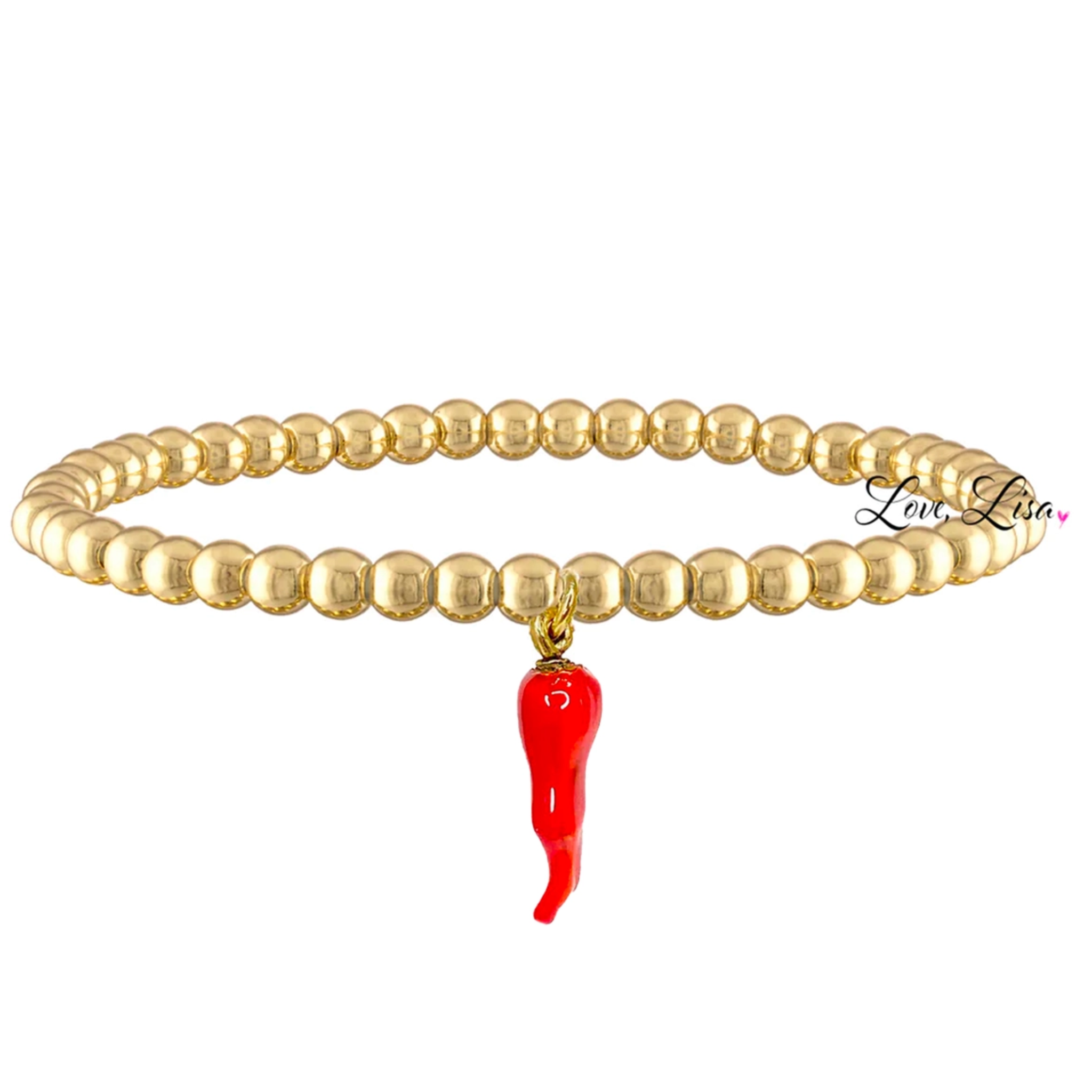 Italian Horn Cornicello 4mm Beaded Bracelet