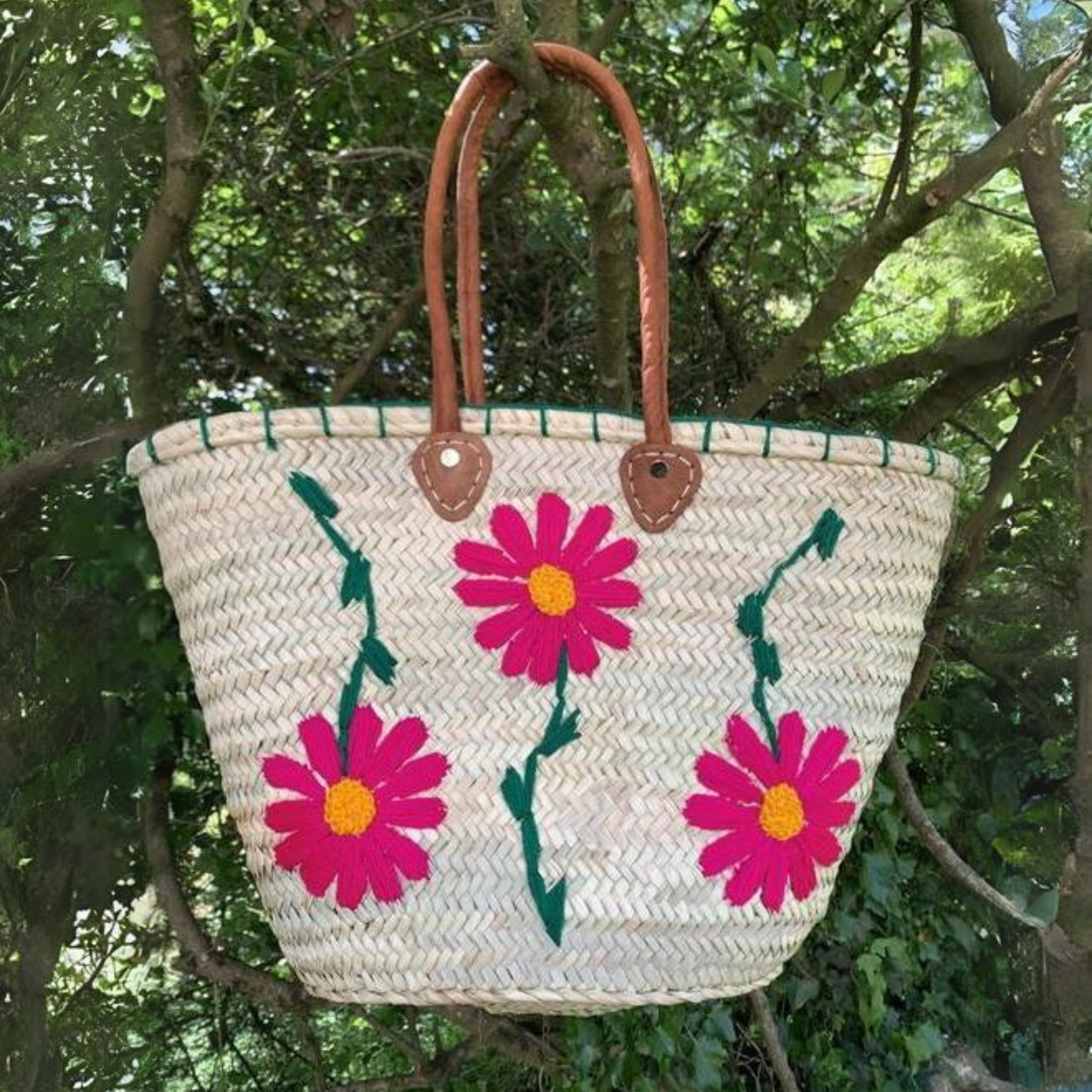 Handmade Flower Market Basket Straw Bag