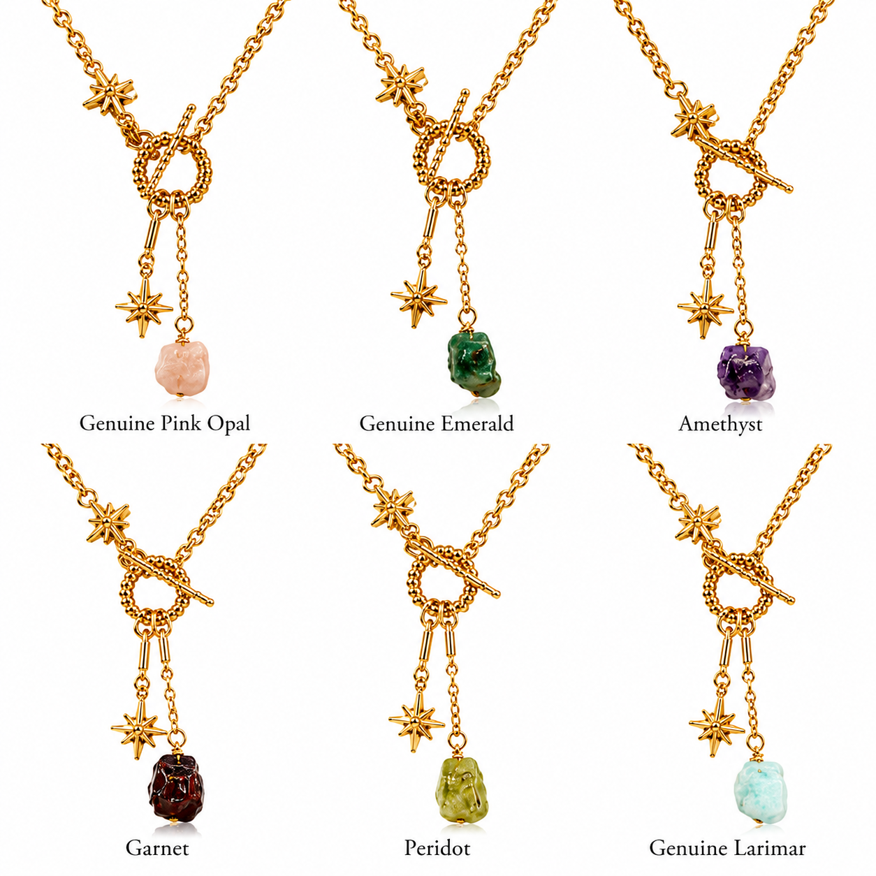 Luna Norte Not So Basic gemstone toggle front necklace with colorful gemstones and silver clasp, showcasing elegant jewelry design.