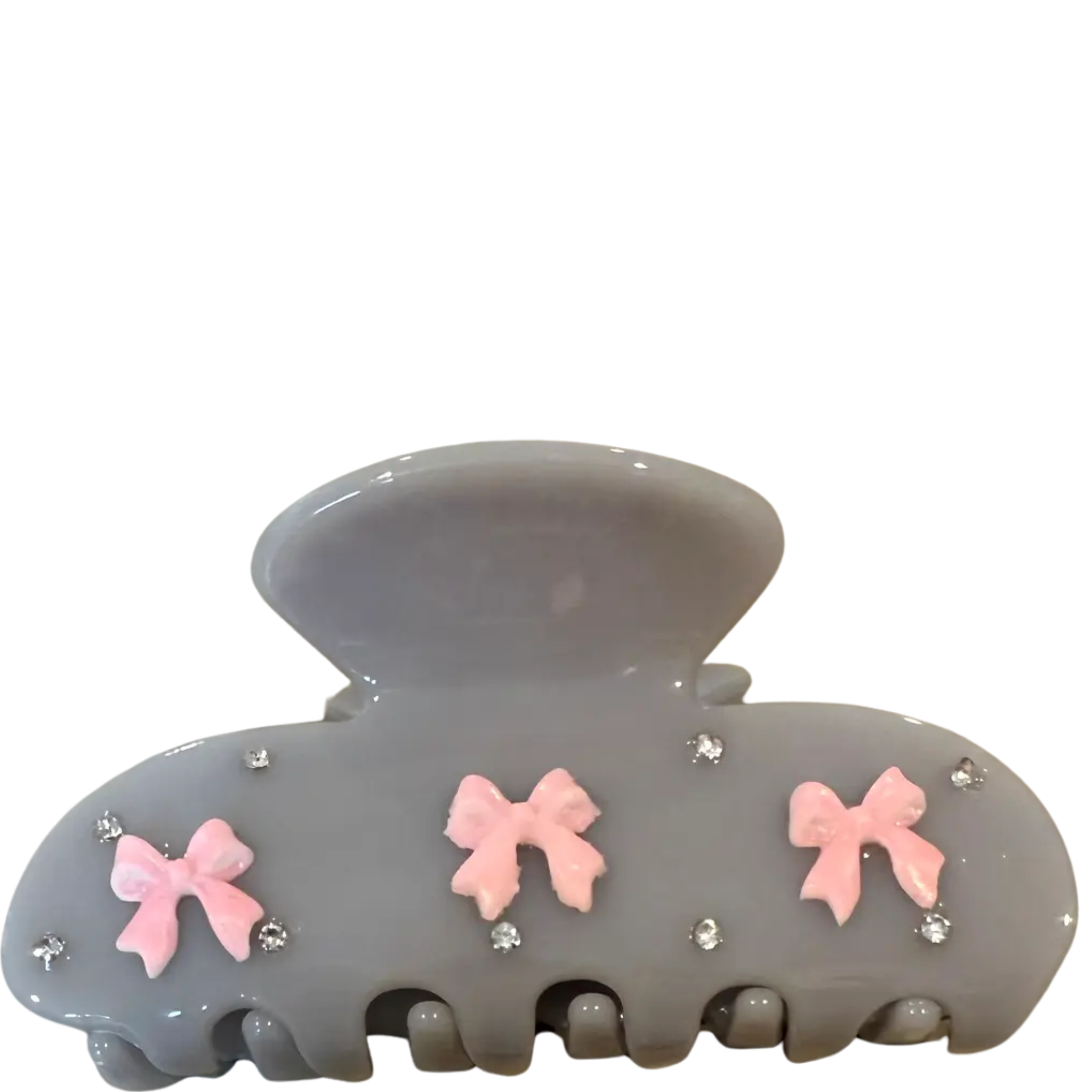 Light Gray Hair Clip with Pink Bows and Rhinestones