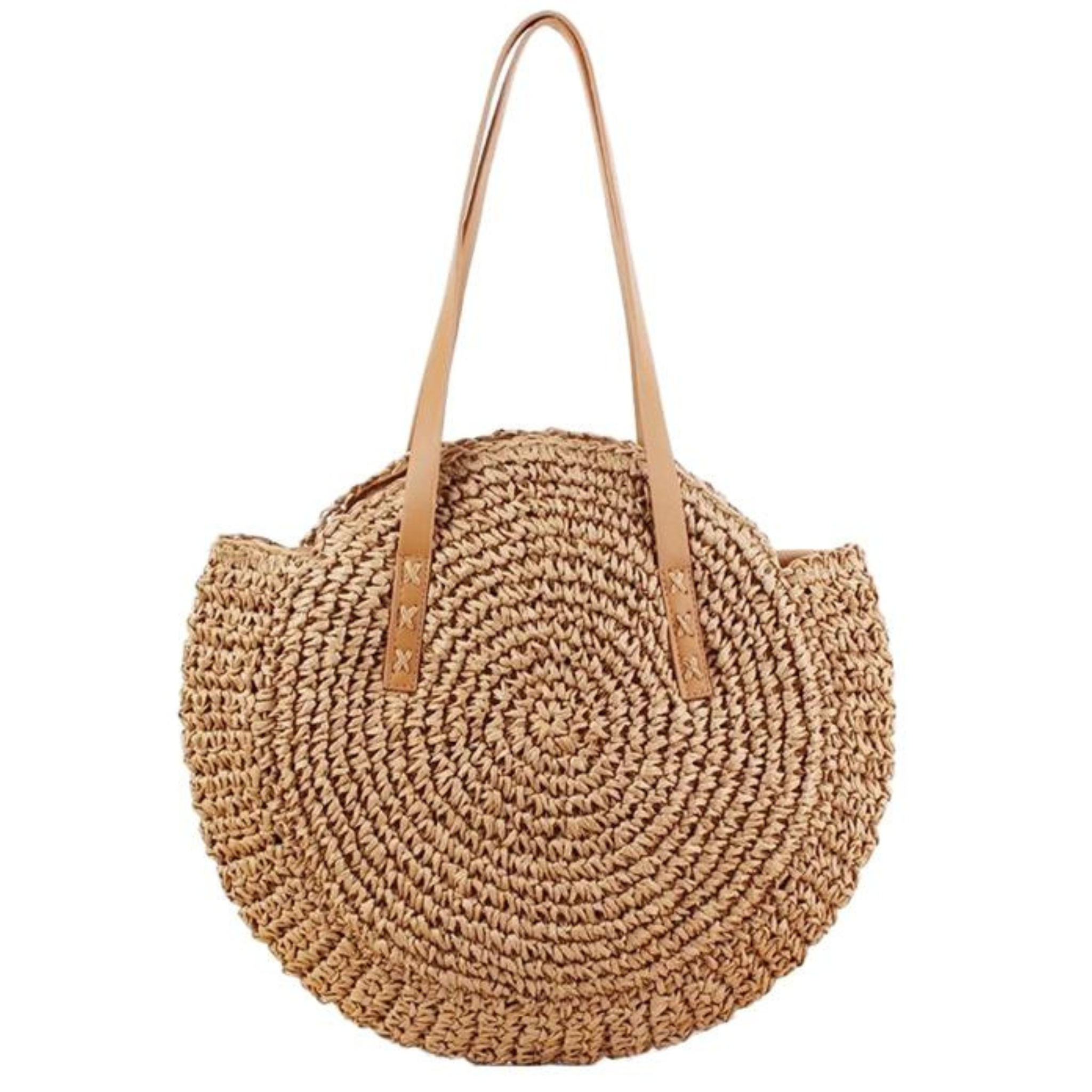 Boho Evil Eye Rattan Wicker Round Beach Tote Bag