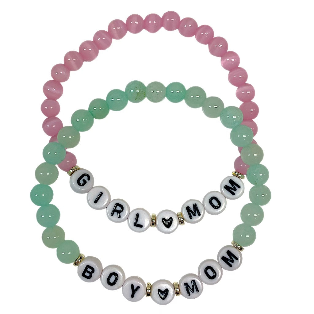 Boy / Girl Mom Gemstone Word Beaded Bracelets