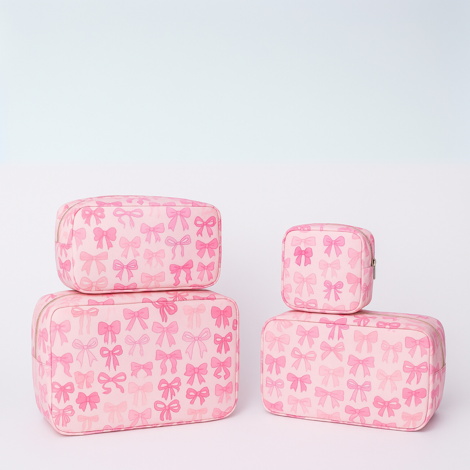 Pink Nylon Bow Makeup Bags