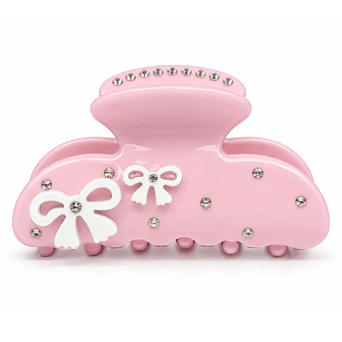 Sweet Pink & White Bow Crystal Hair Clip