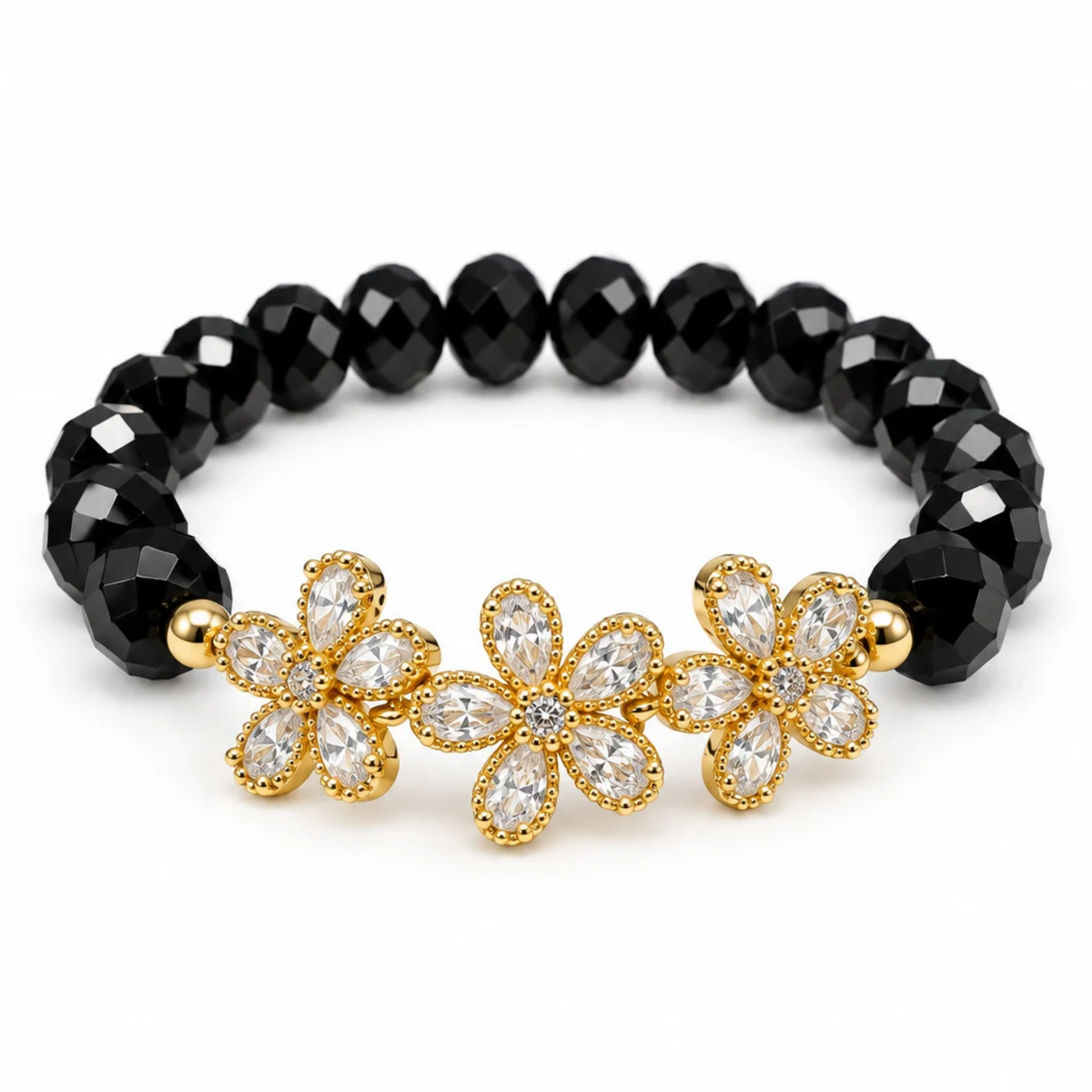 Felicity Flower Bracelet with Black Crystals