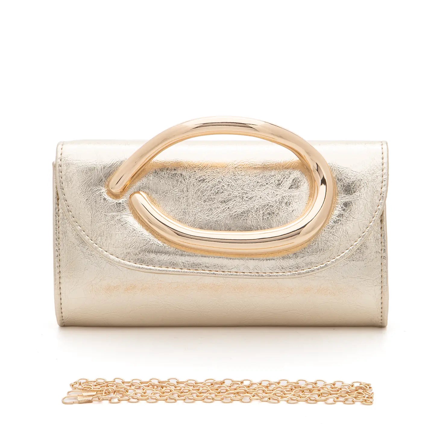 Metal Handle Metallic Clutch Bag
