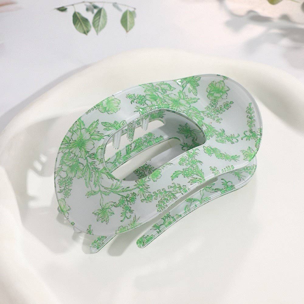 Floral Jumbo Lay Flat Oval Hair Claw Clip