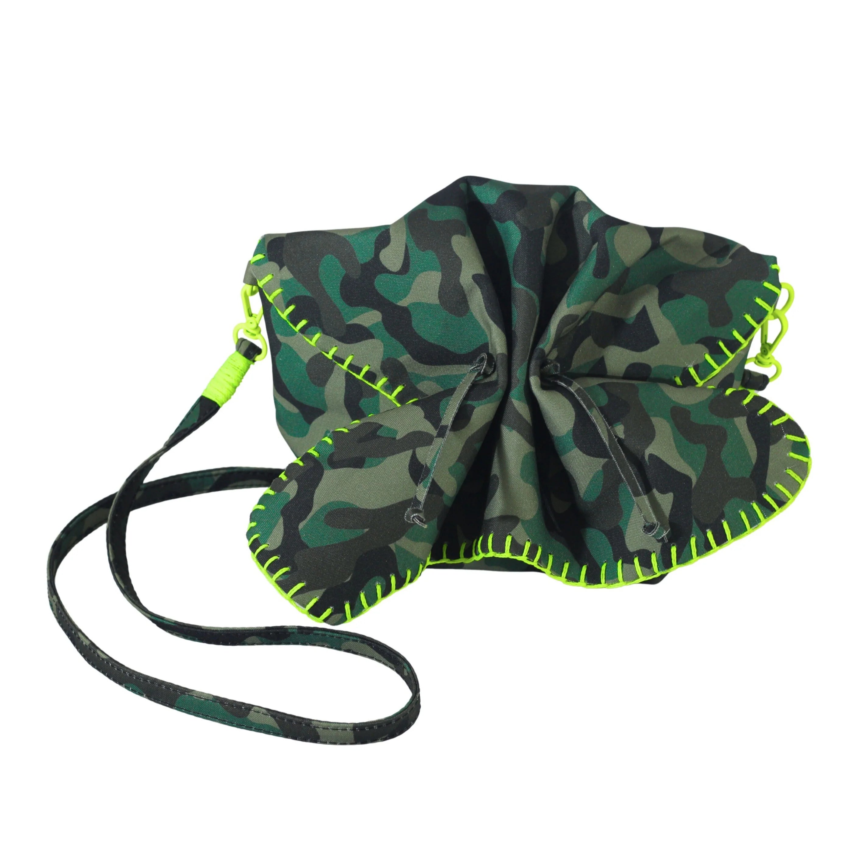 Carlos Falchi butterfly bag in camouflage pattern, stylish bag with butterfly design, perfect for fashion-forward accessories.