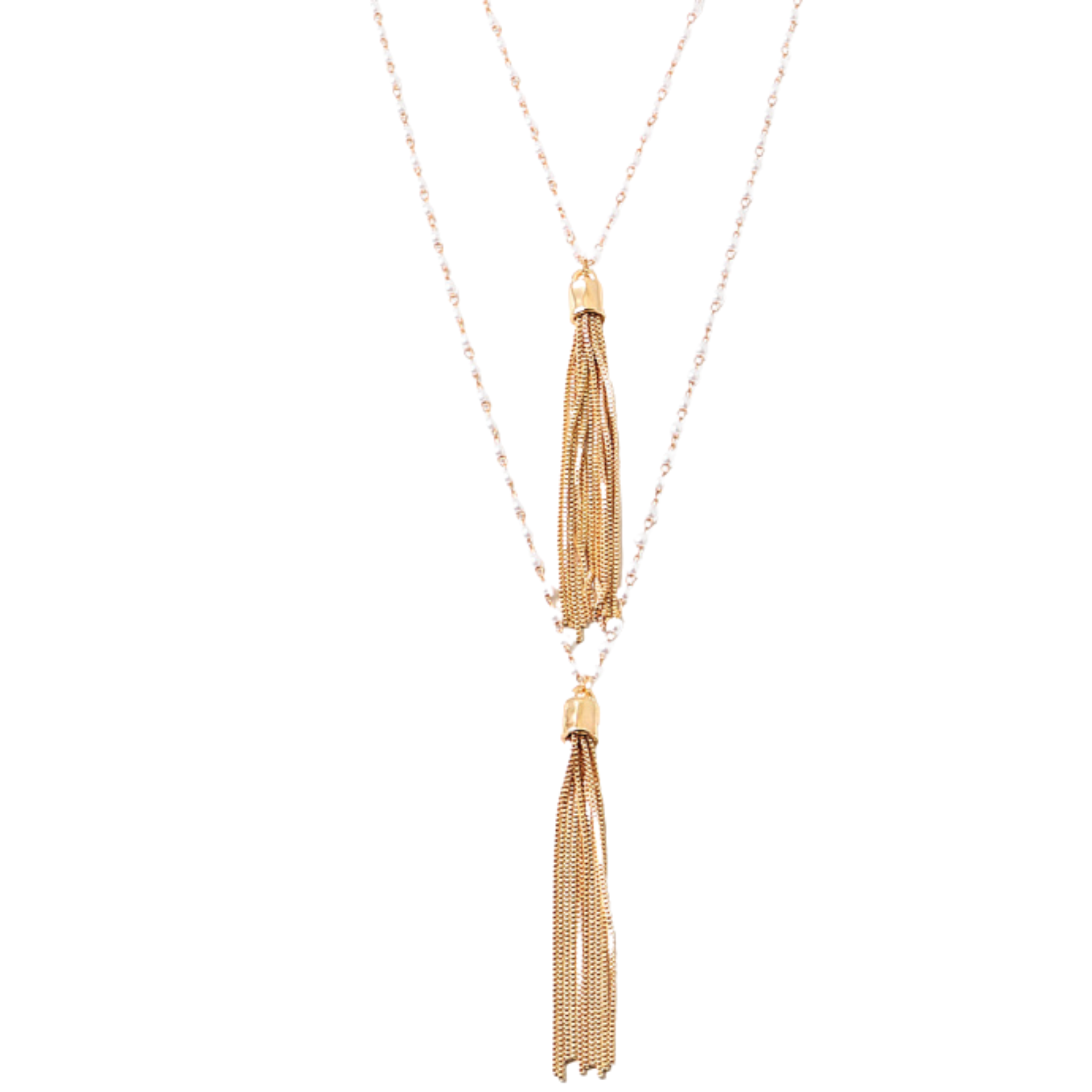 Pearl and gold tassel necklace
