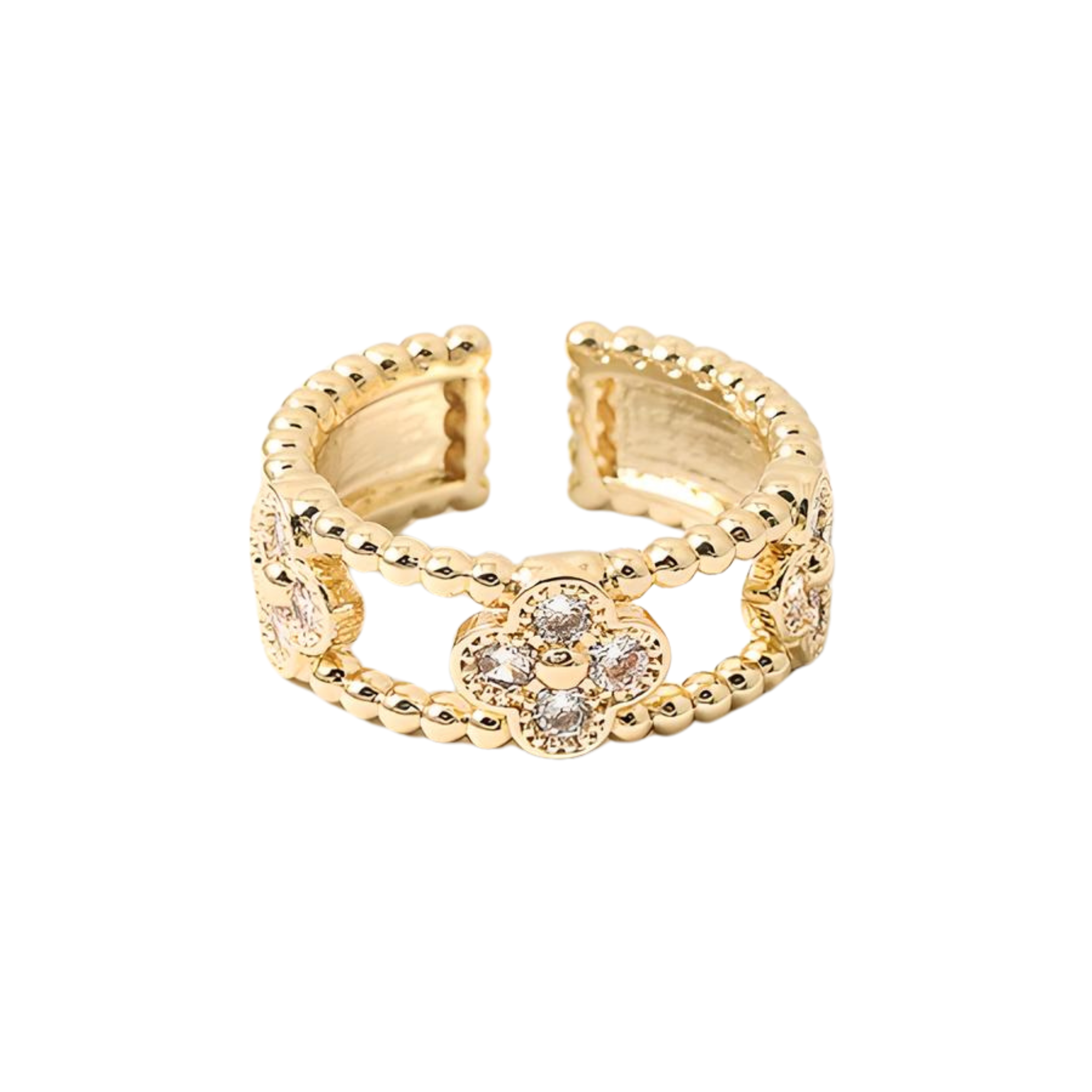 CZ Clover Brushed Gold Chunky Ring