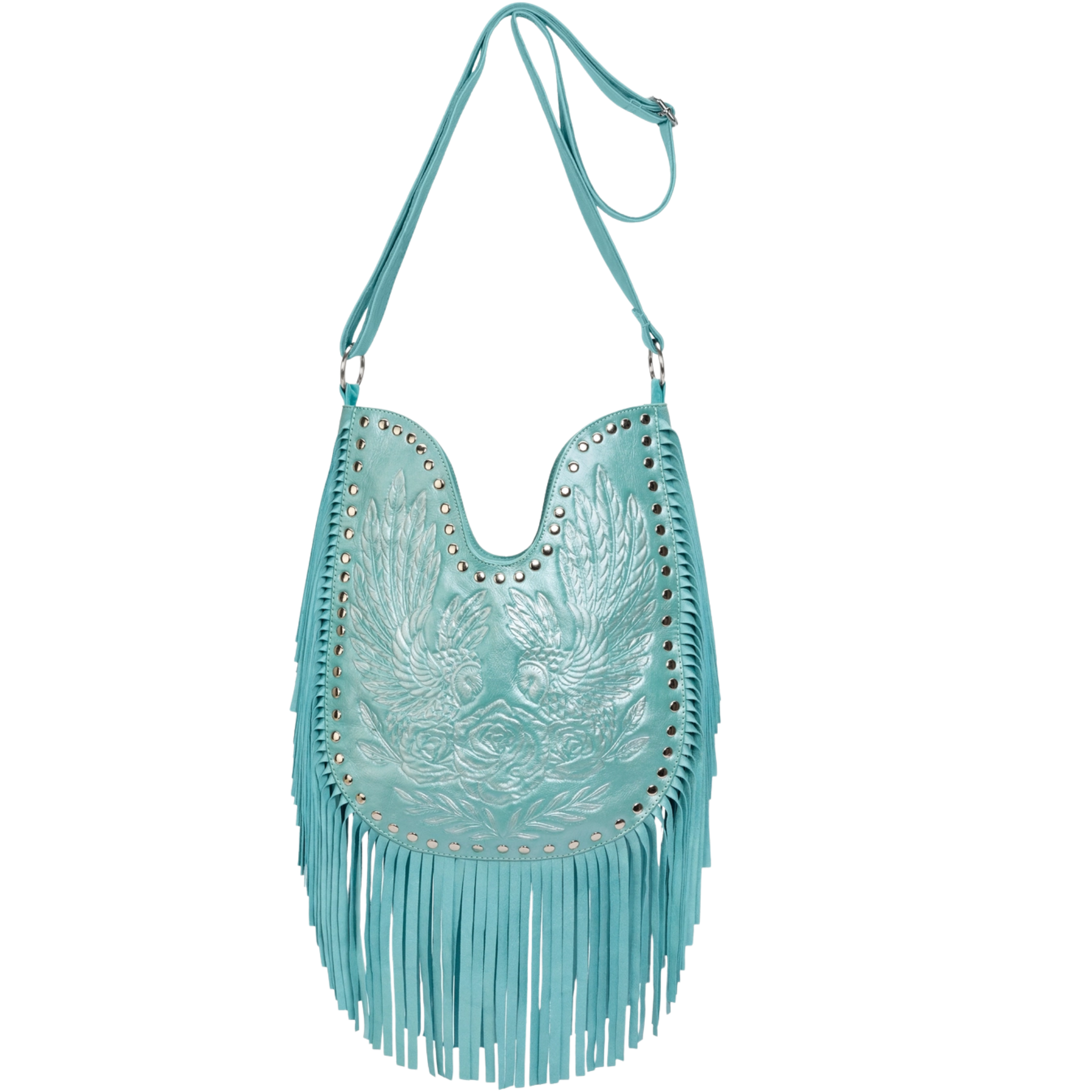 Owl Rose Fringe Bag Pale Blue/Silver