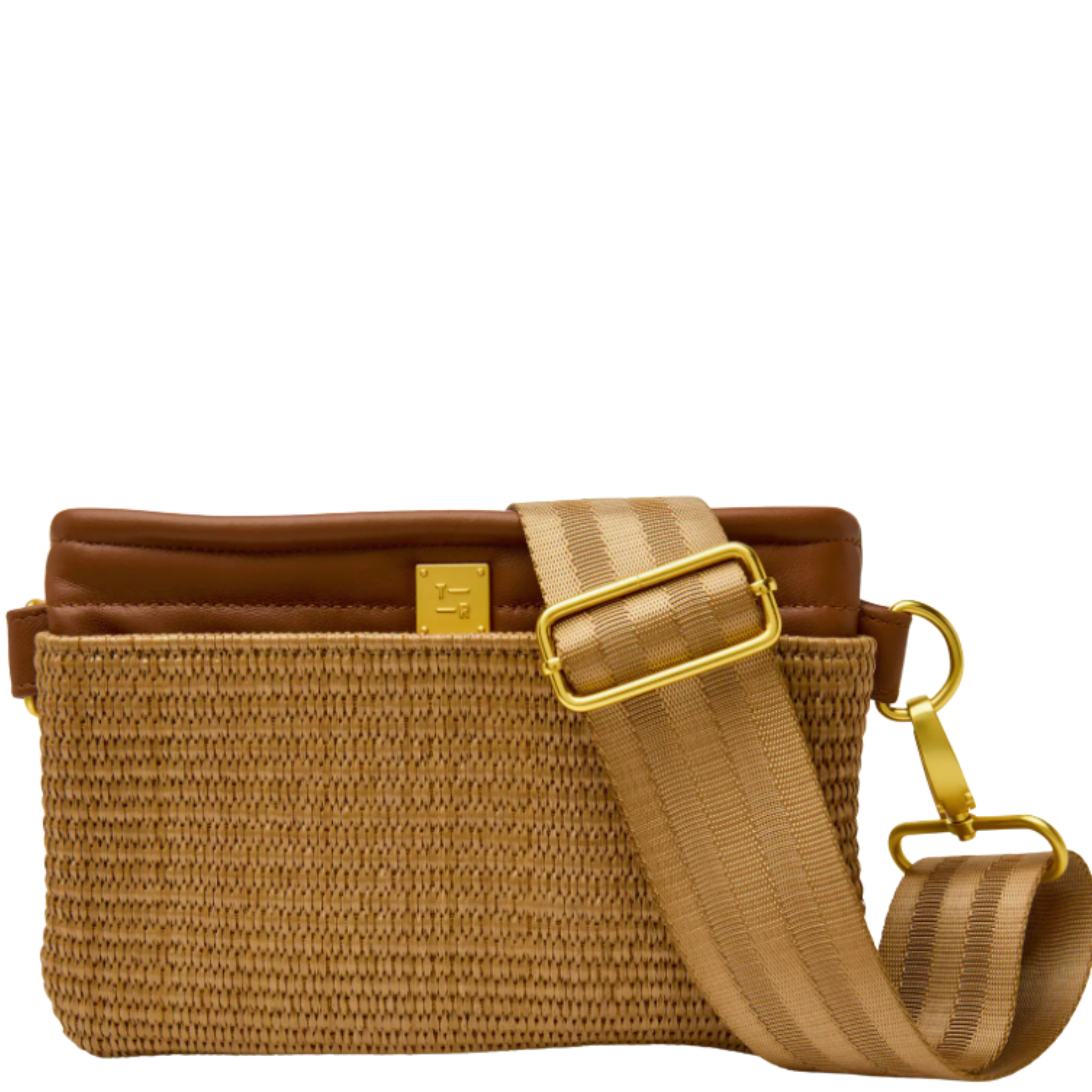 Think Royln raffia convertible belt bag in a stylish design, featuring a chic bum bag style with a heart and bow charm.