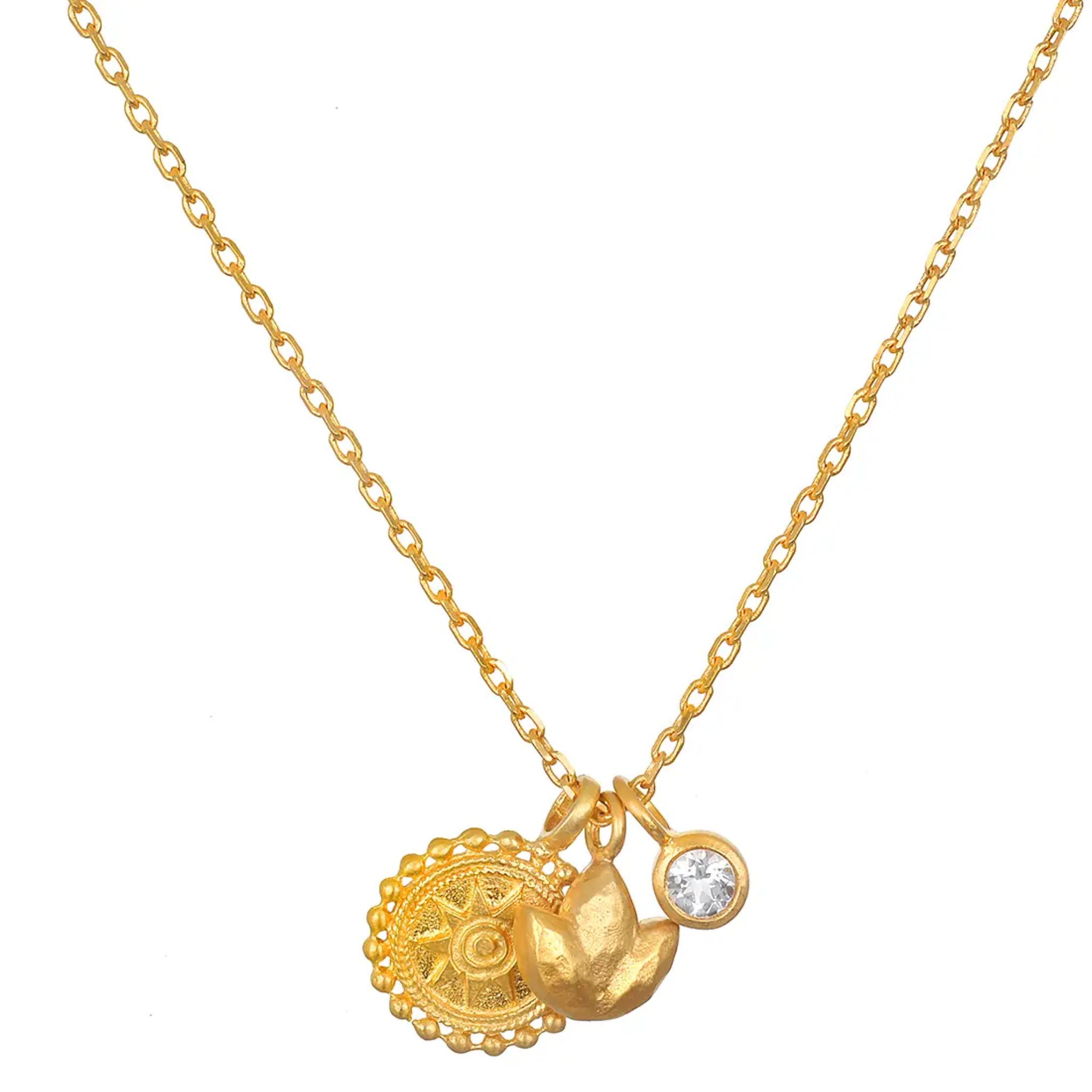 Inner Light 16" White Topaz Lotus Multi Charm Necklace