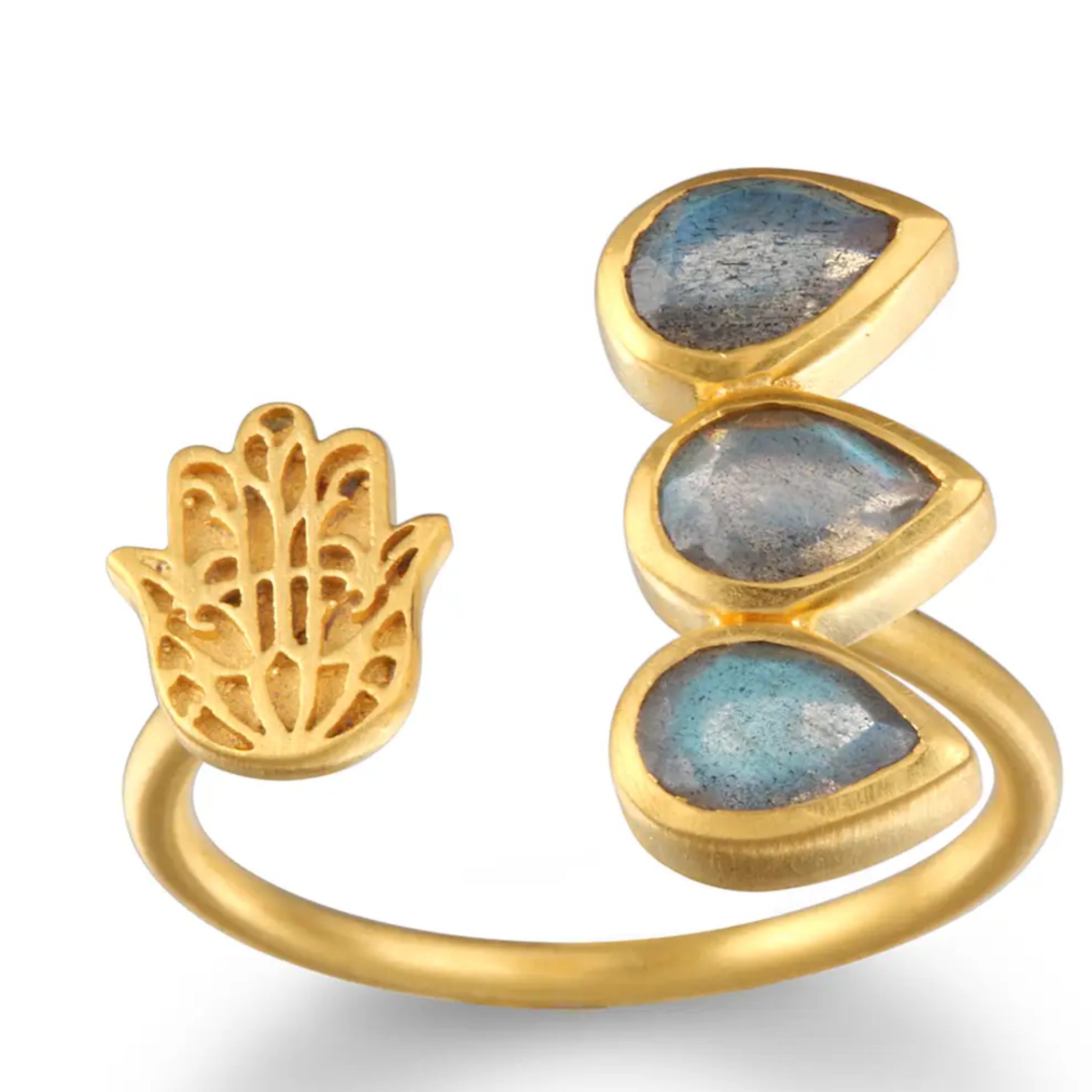 Labradorite Gold Hamsa Adjustable Ring