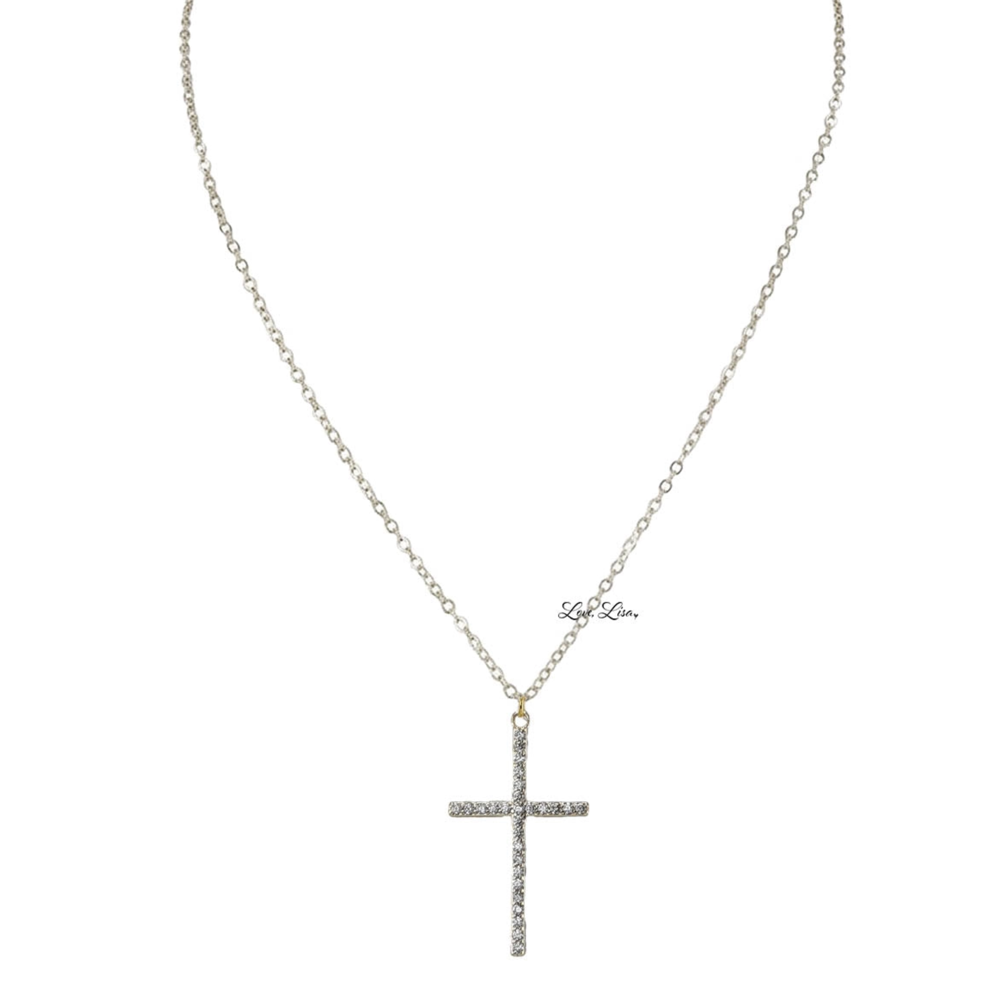 Love Lisa Tamara Pave Cross Necklace with intricate pave detailing, shown on a simple background.