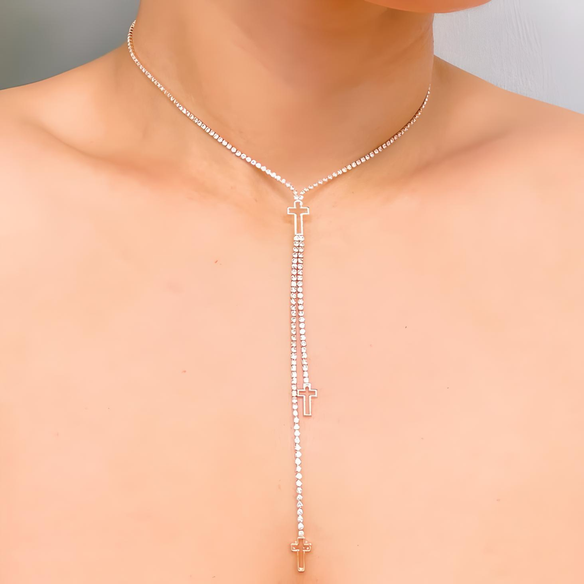 Glam Cross Y-Drop Necklace