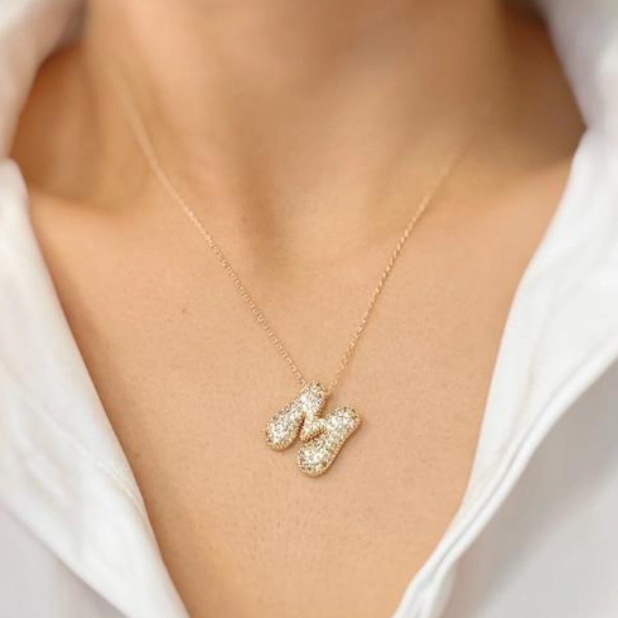 Crystal Bubble Initial Necklace