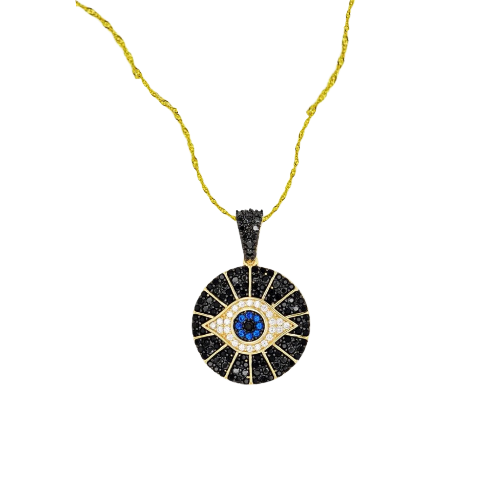 Black CZ Round Evil Eye Necklace