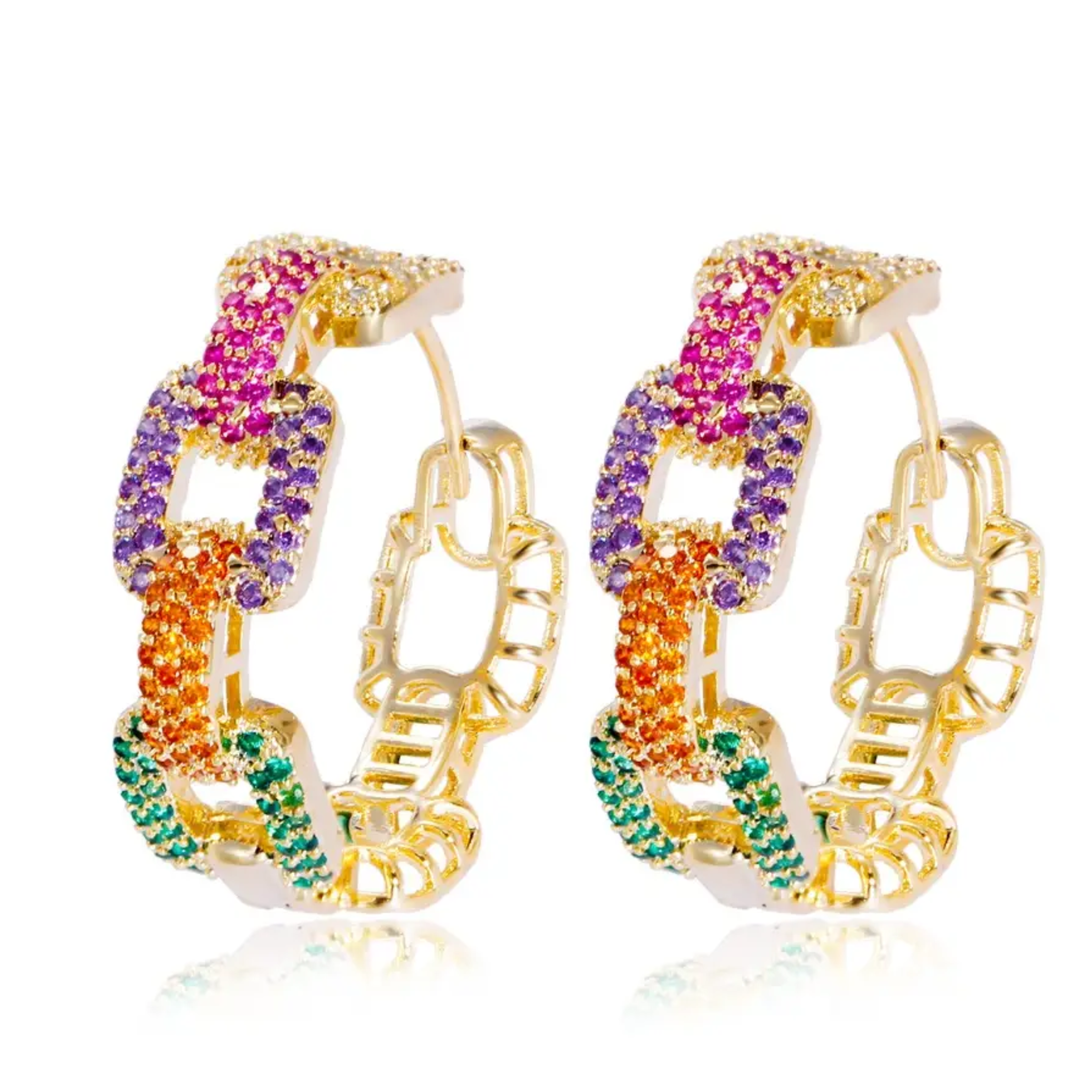 Colorful link hoop earrings by Private Label featuring multicolored circular design, lightweight and stylish jewelry for everyday wear.