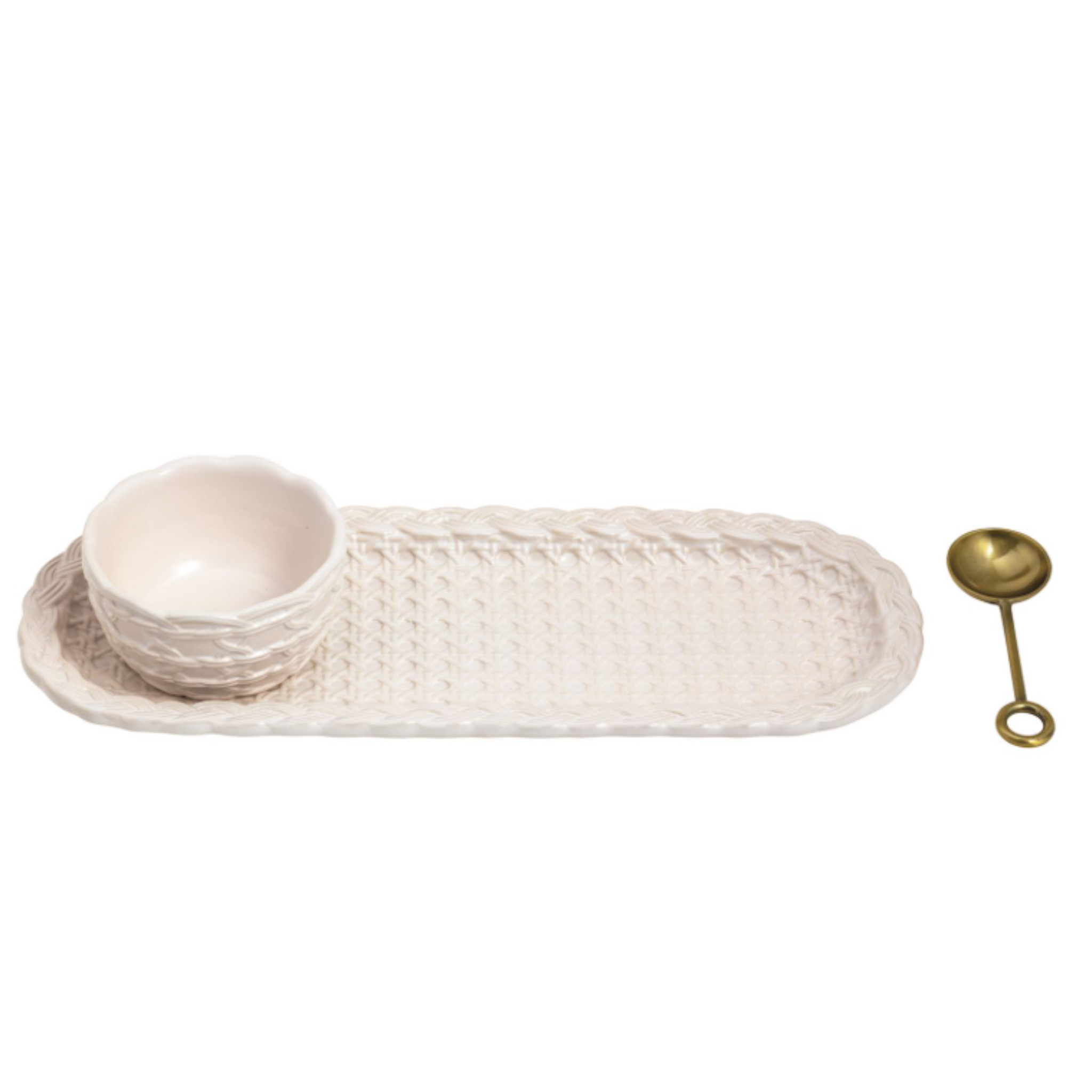 Multicolored ceramic woven dip tray by Mud Pie, featuring a decorative giftwear design with intricate weaving and vibrant colors.