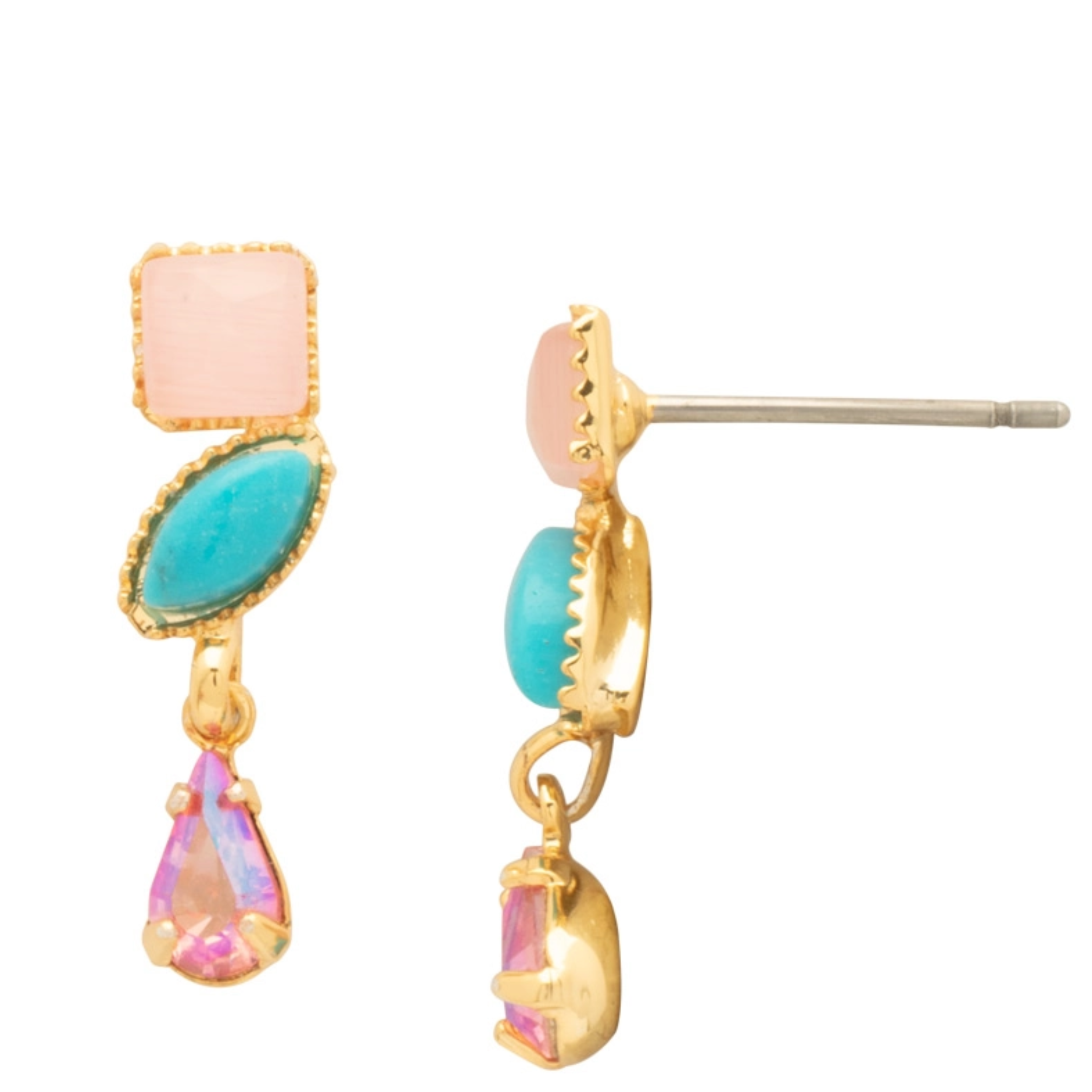 Multicolor dangle earrings by Sorrelli featuring vibrant, handcrafted floral designs and intricate detailing.