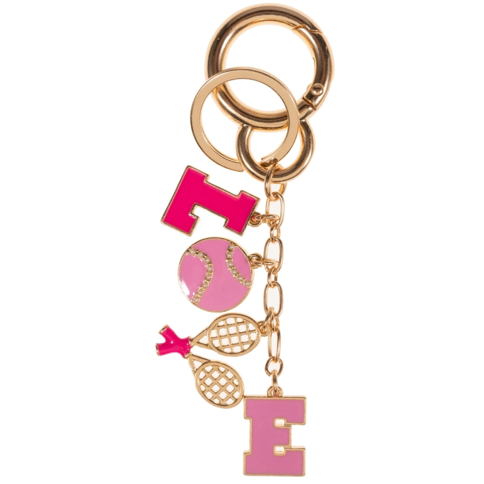 Colorful tennis icons bag charm and keychain by Private Label, featuring multicolor tennis-themed design and clip attachment.