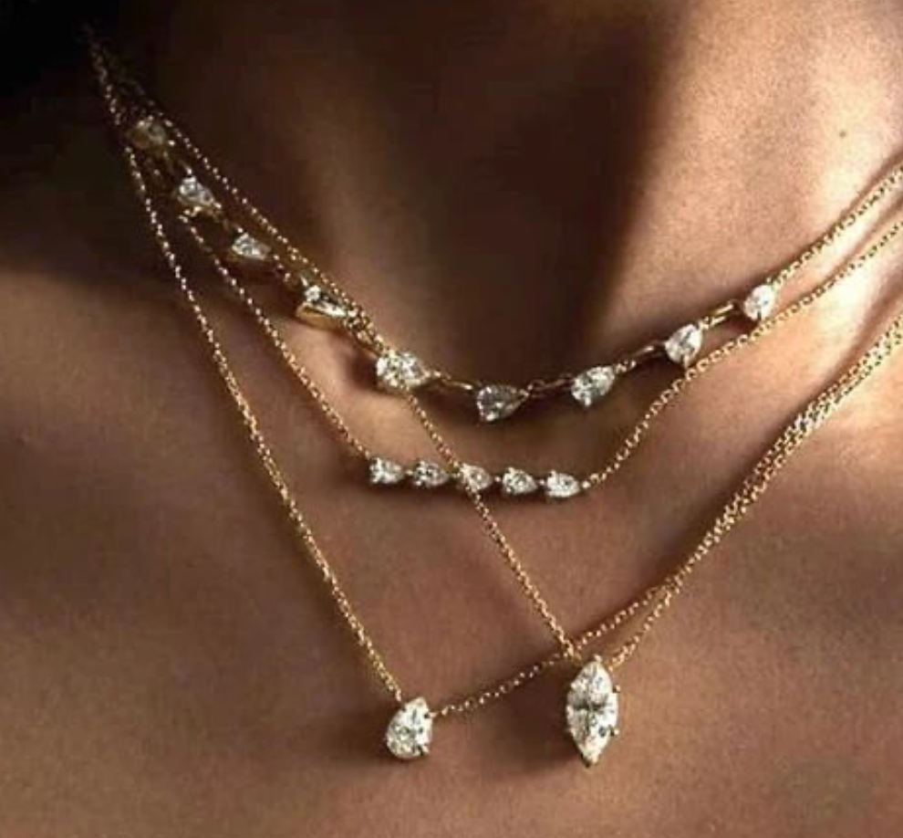 Solitaire Collection- Steel 14K gold Necklace-layering 