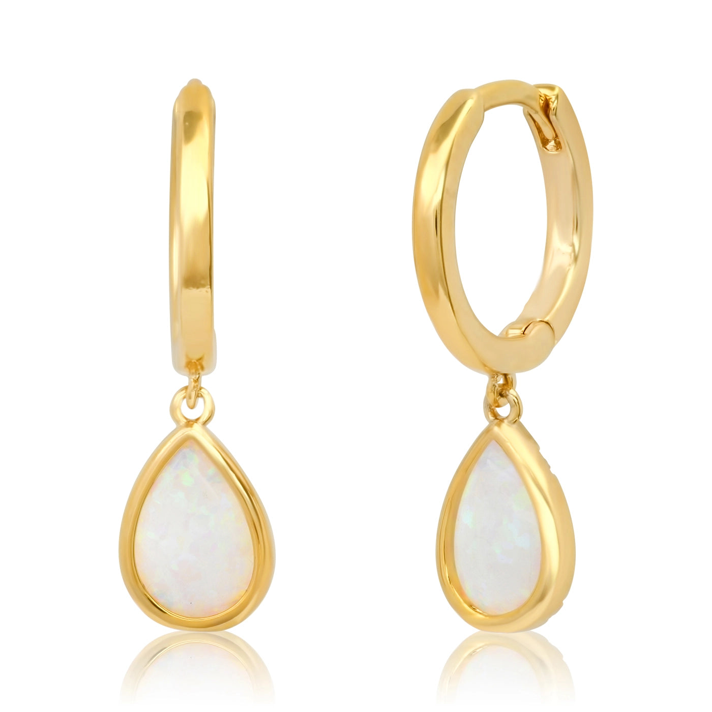 Tai Jewelry huggie earrings with bezel set pear-shaped charm, stylish jewelry accessory in the Apparel & Accessories category.