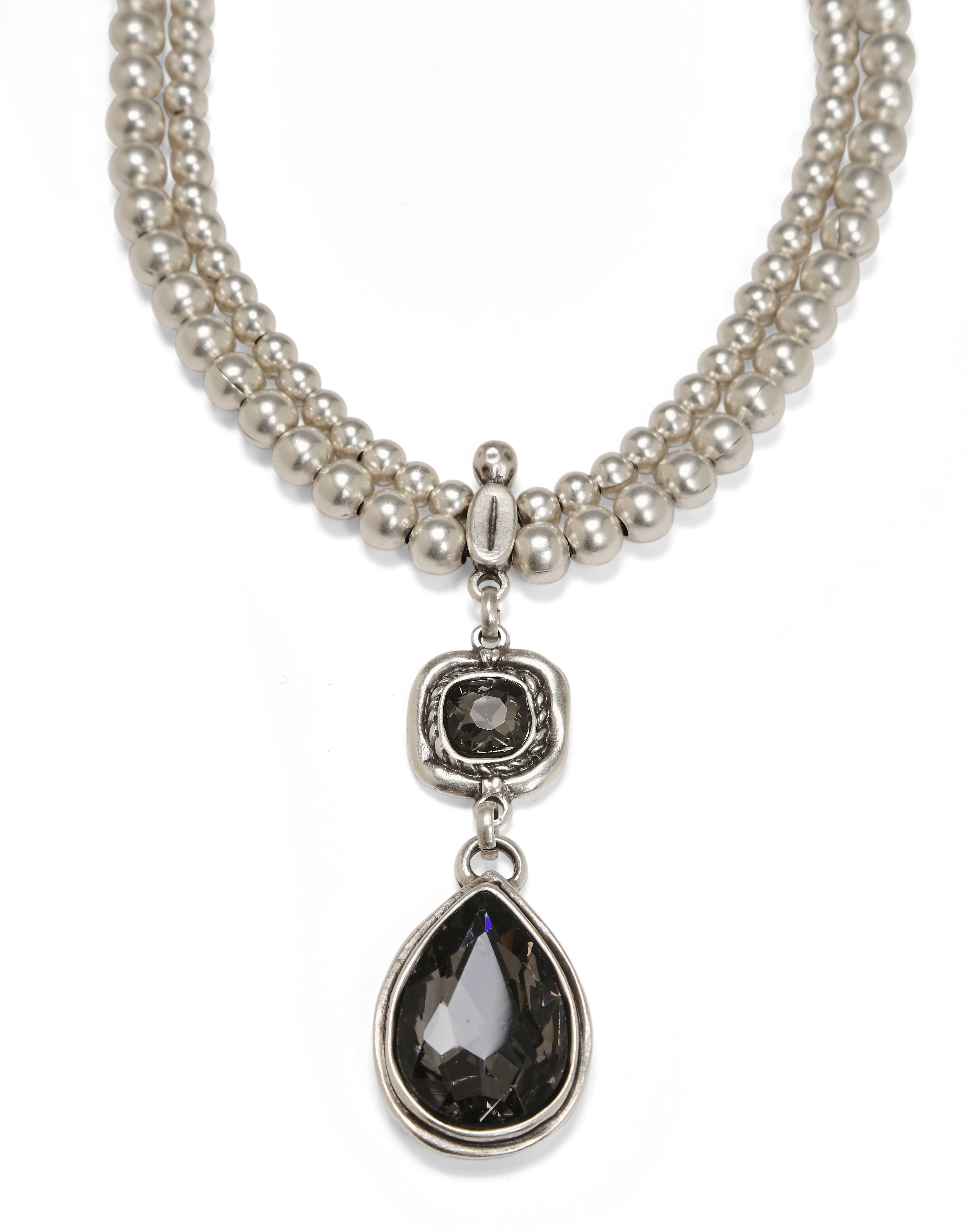 Handmade Smoky Crystal Pewter Necklace - NN3131