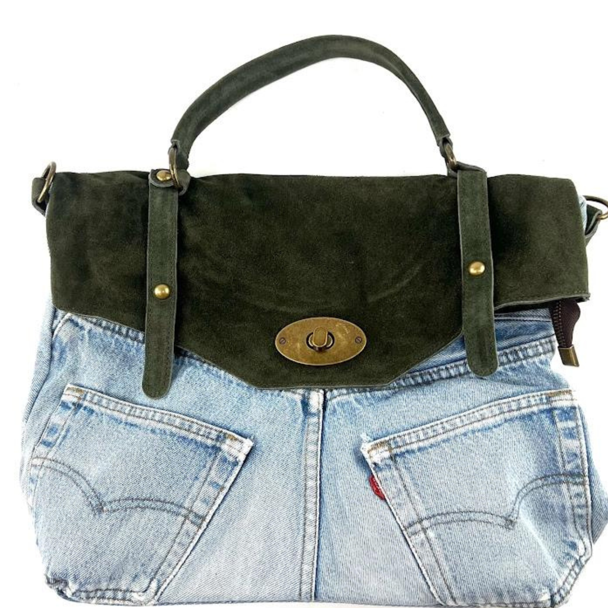 Postina Leonardo Vintage Denim Patta Suede Handbag