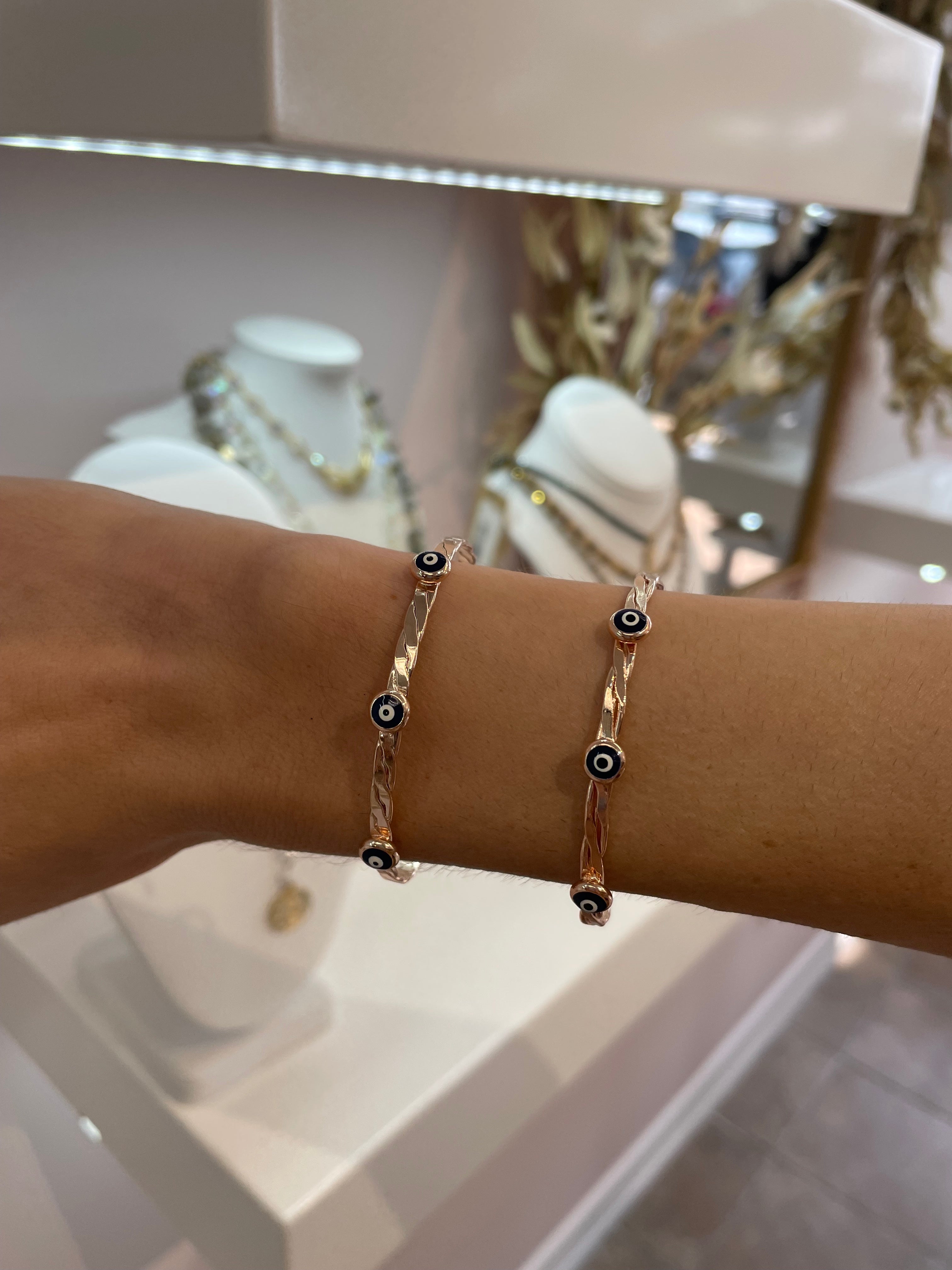 Rose Gold Navy Evil Eye Bangle Bracelet