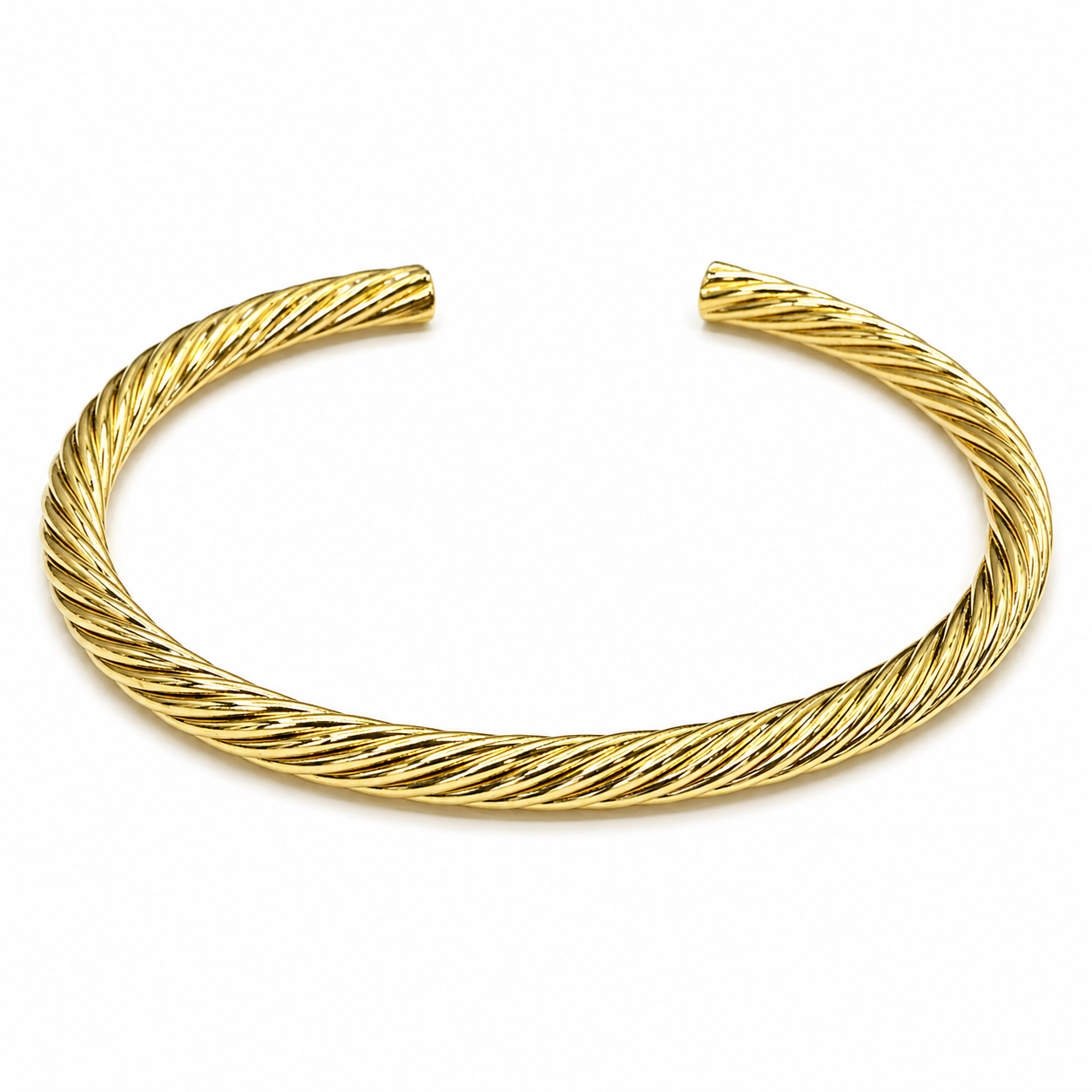 Gold woven cuff bracelet by private label featuring intricate woven design and sleek gold finish.