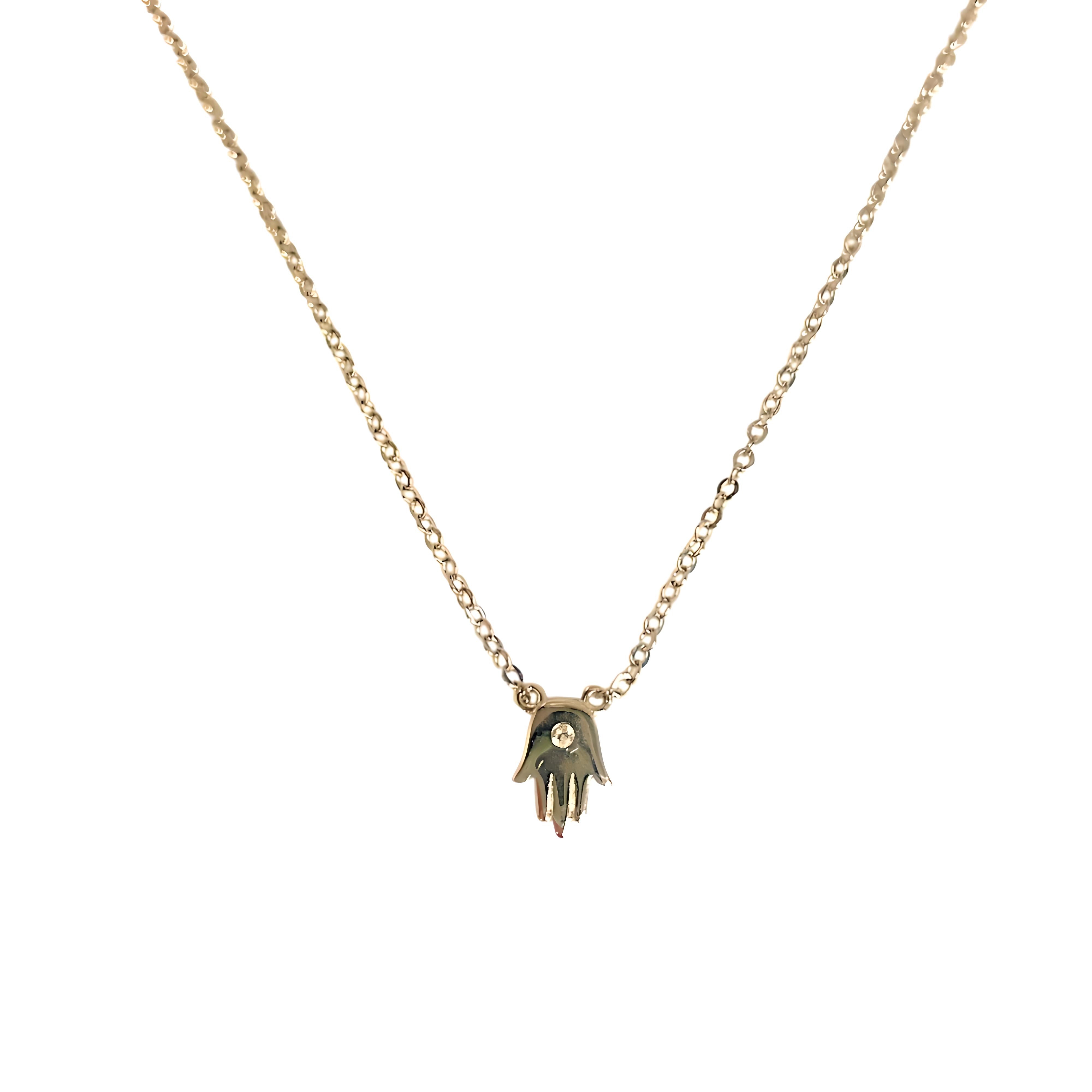 Tiny Hamsa with CZ Stone Necklace