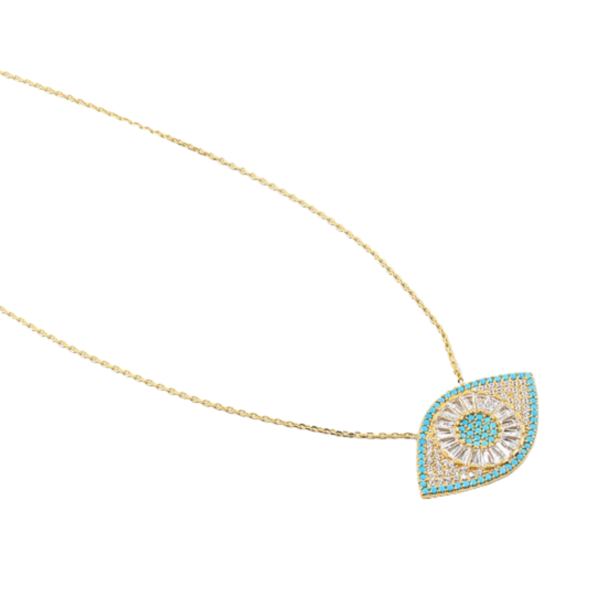 Gold Turquoise CZ Evil Eye Necklace