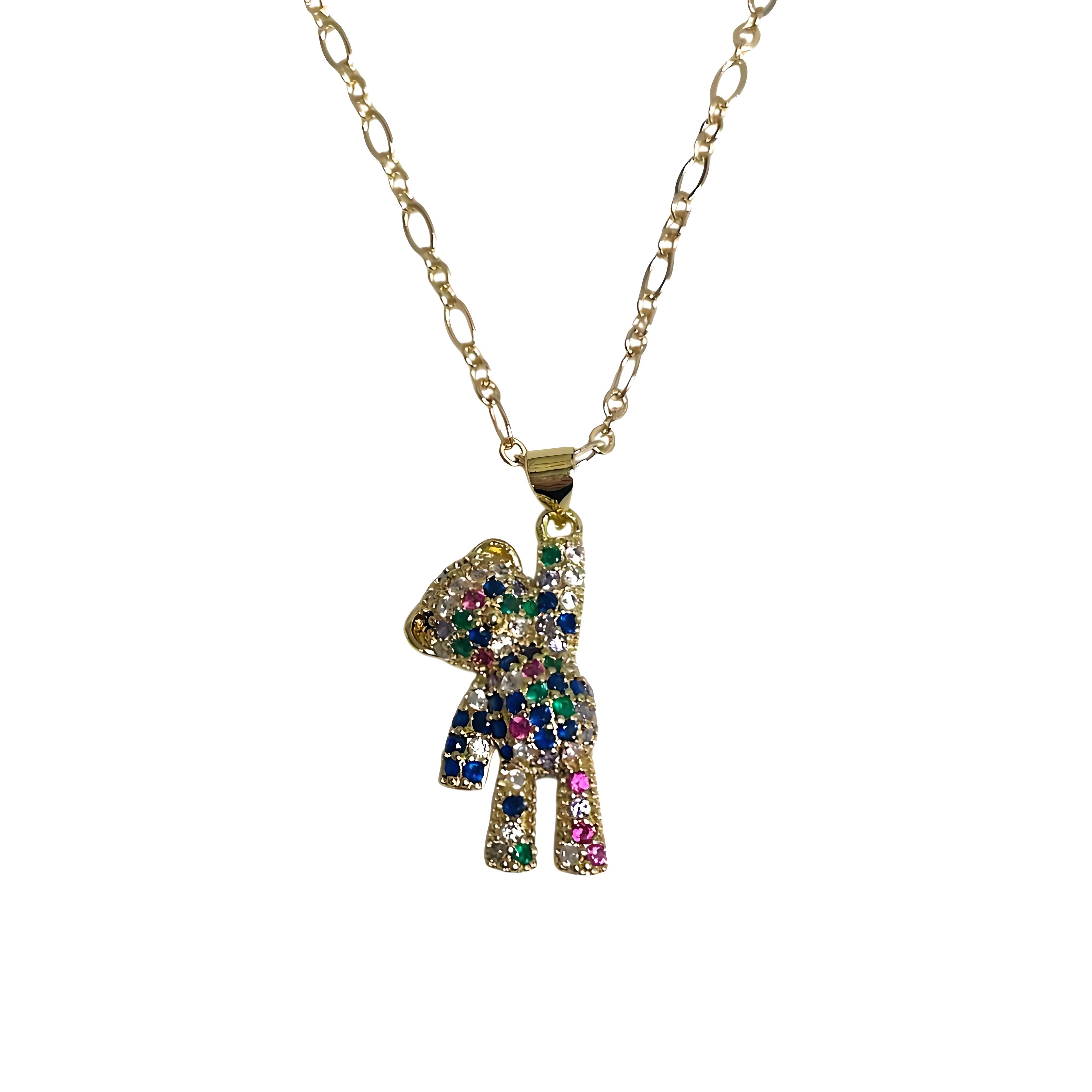 Multi Teddy Bear CZ Necklace