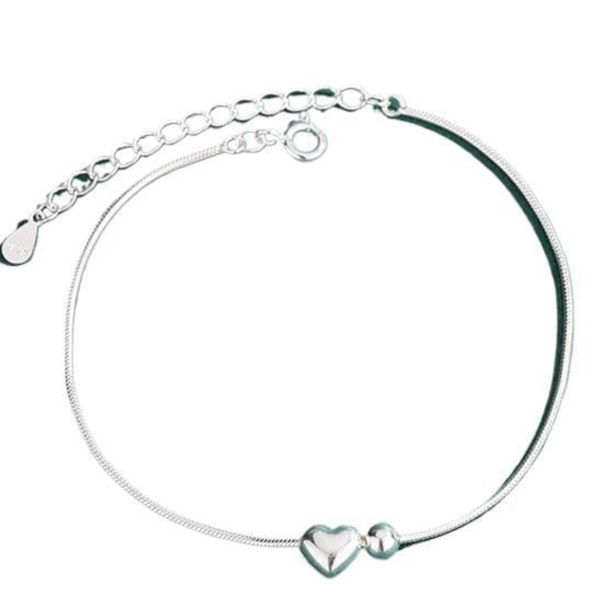 Minimalist Heart Snake Chain Bracelet in 925 Sterling Silver