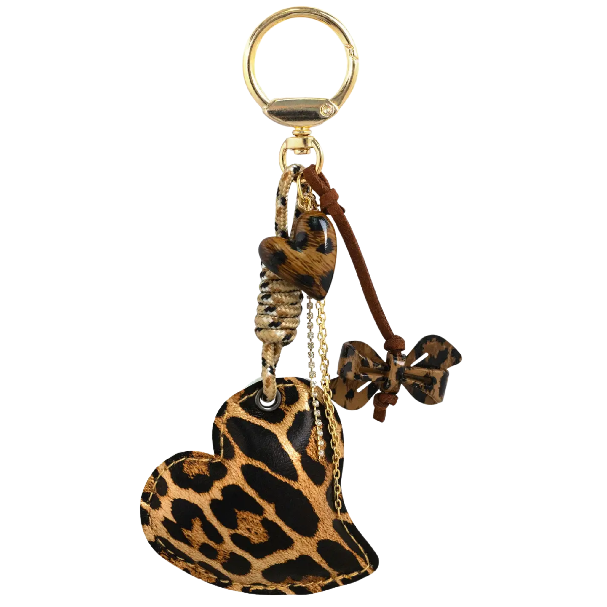 Leopard Leather Puffed Heart Rope Bag Charm