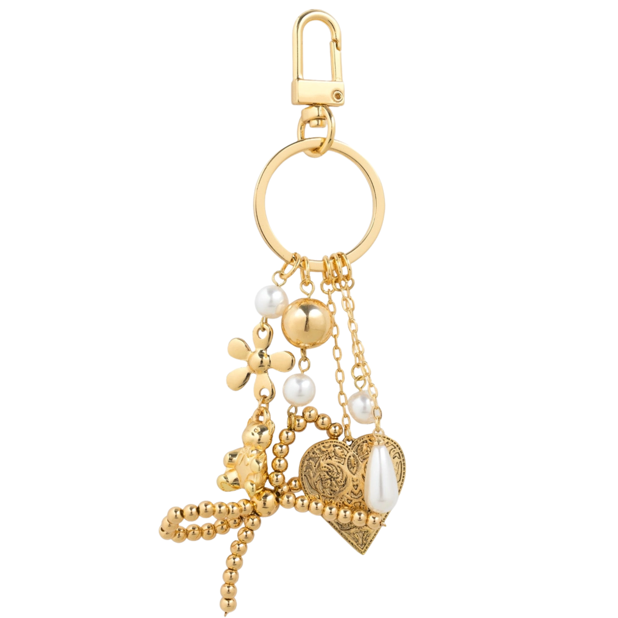 Romantic Whimsy Vintage Heart & Pearl Bag Charm