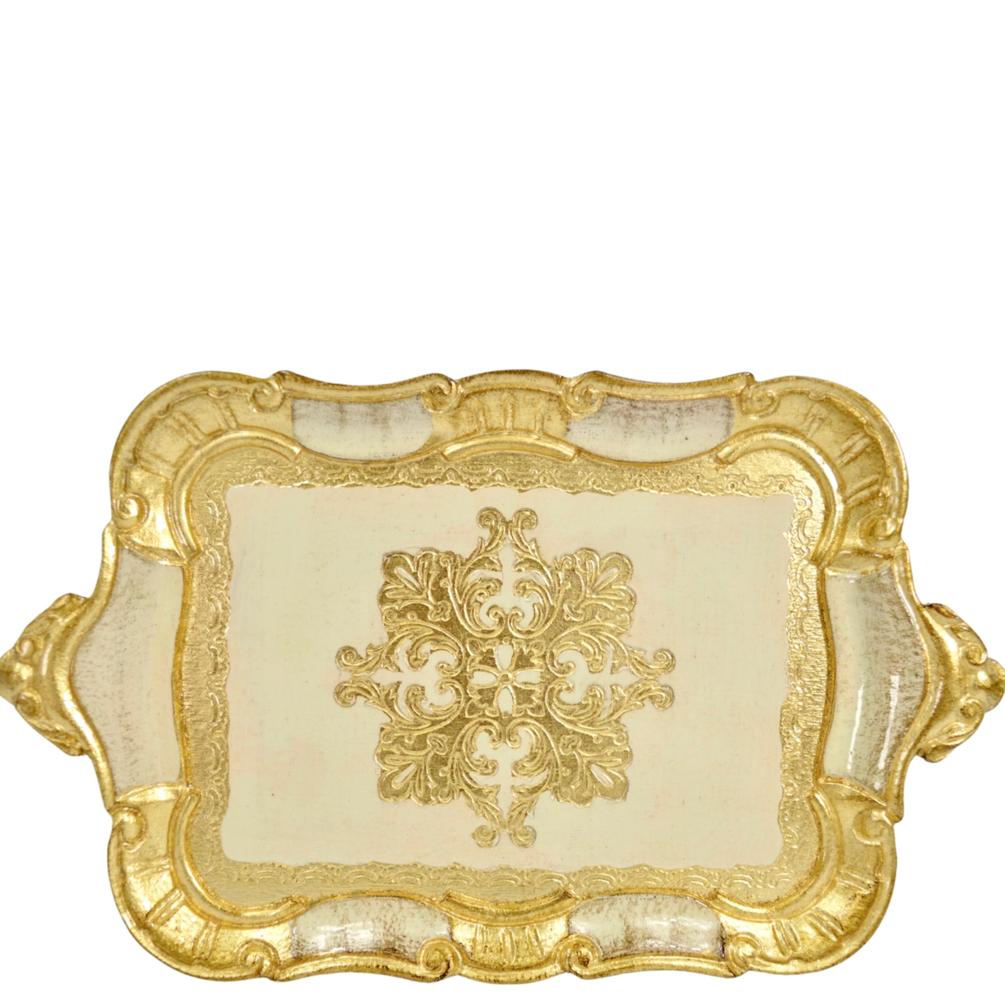 Small Florentine Carved Wood Tray with Handles