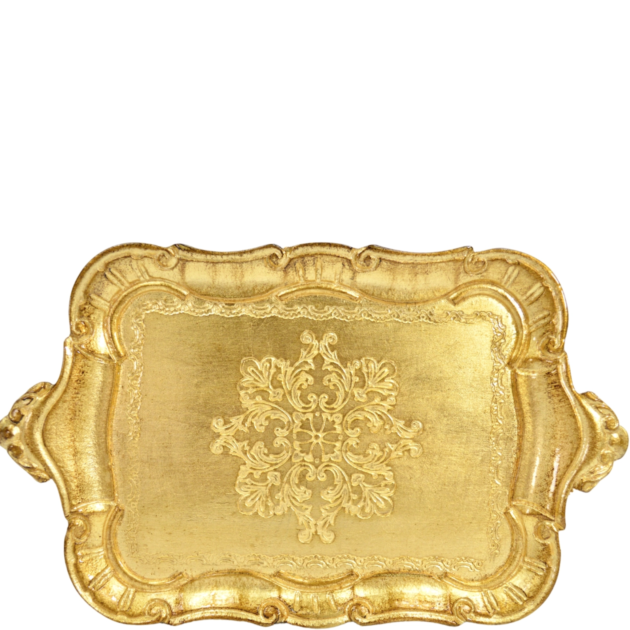 Small Florentine Carved Wood Tray with Handles