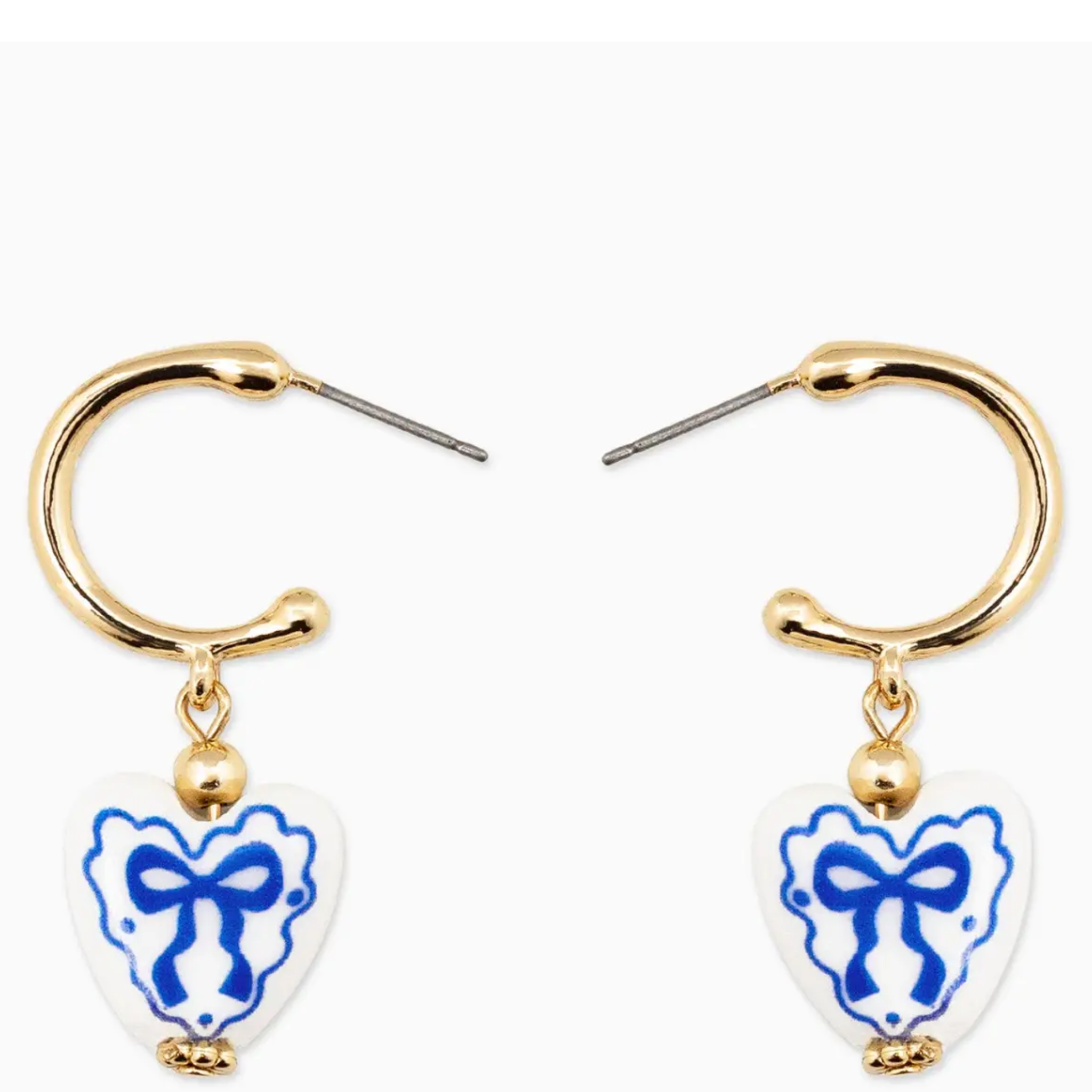 Ceramic Heart Bow Graphic Drop Hoop Earrings