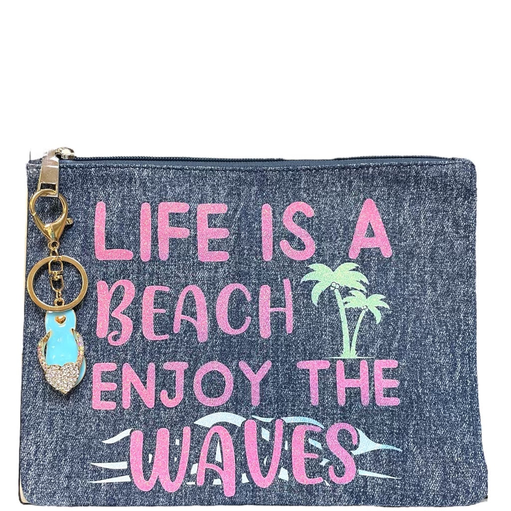 Life Is A Beach Enjoy The Waves Denim Pouch